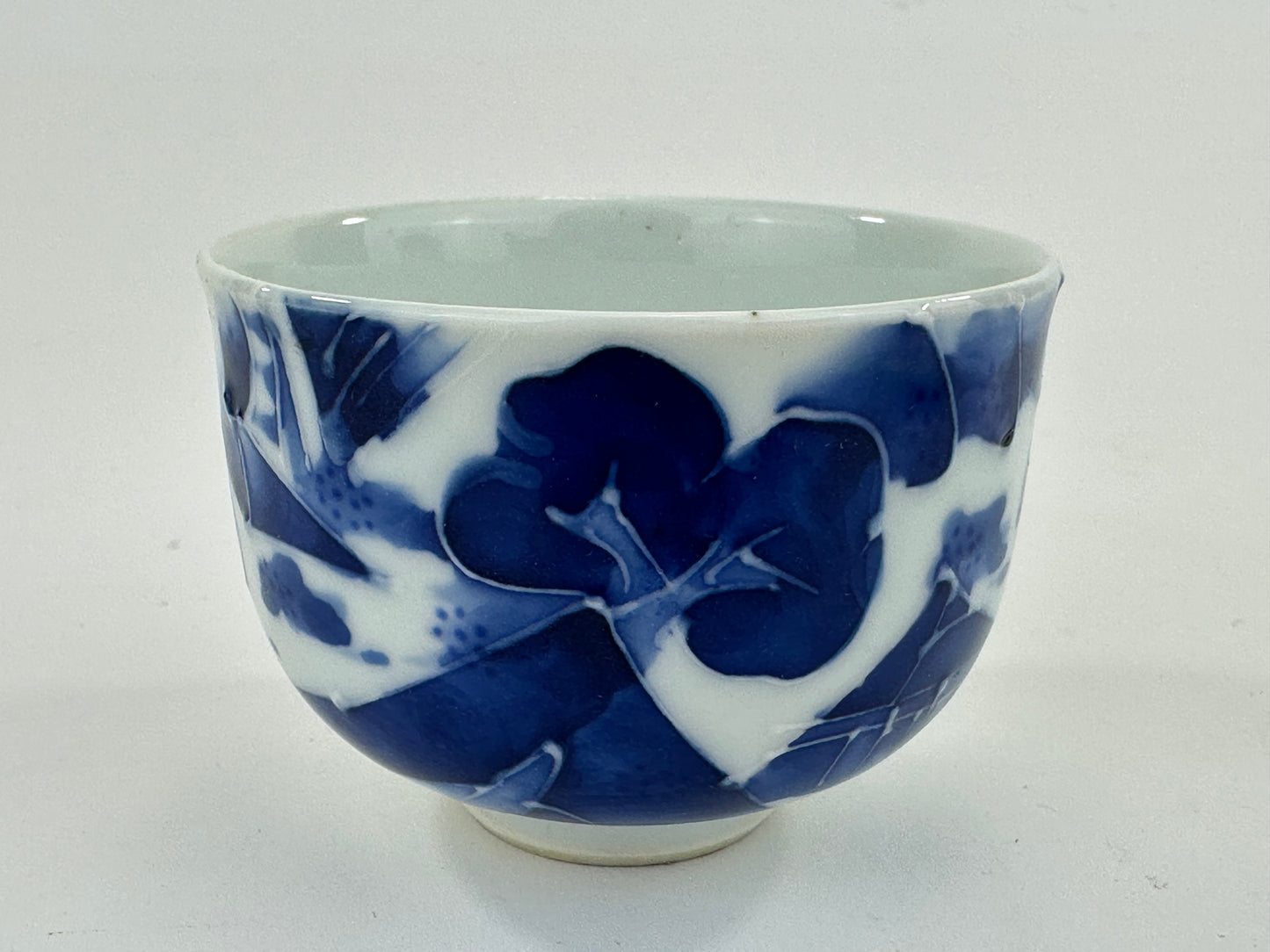 Vintage Japanese Sometsuke Indigo Handpainted Yunomi Tea Cup 3.25"W