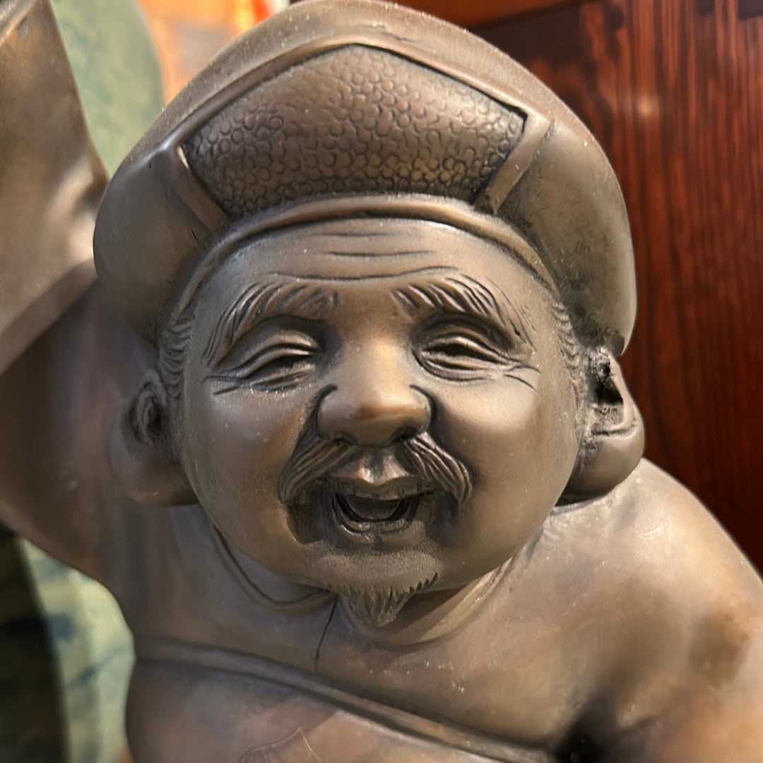 Vintage Japanese Bronze Statue Daikokuji Lucky God w/ Hammer 22"