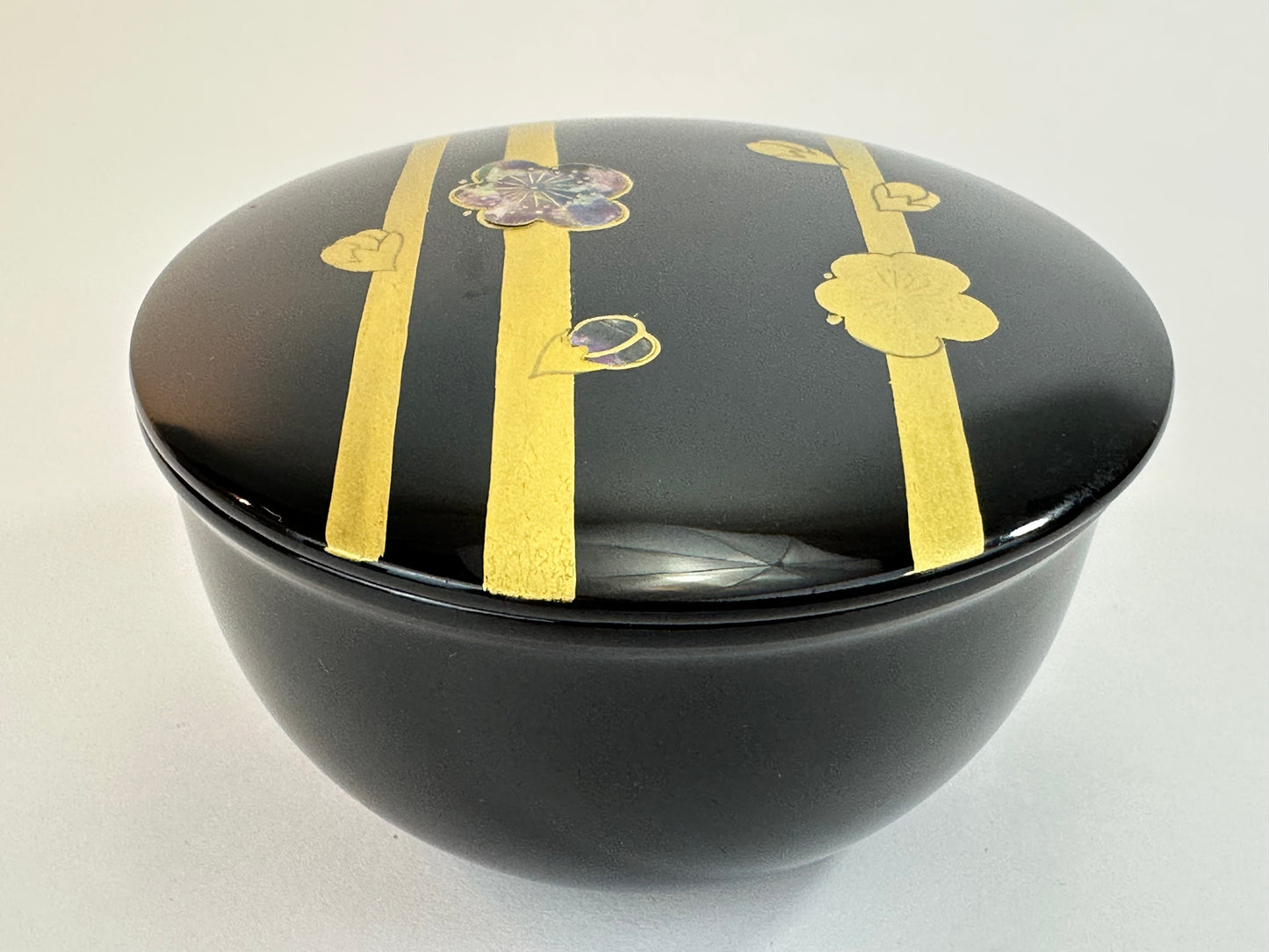 Vintage Japanese Black Lacquer Usuki w/ Gold Maki-e Plum Blossoms Motif Chaki