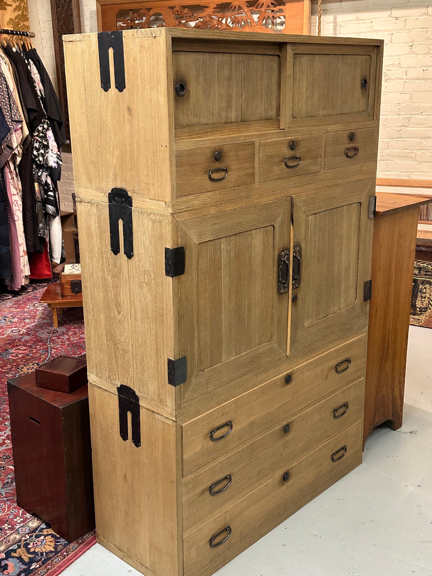 Antique Japanese Taisho Era c1920's Clothing Chest Ishodansu Tansu 65"H