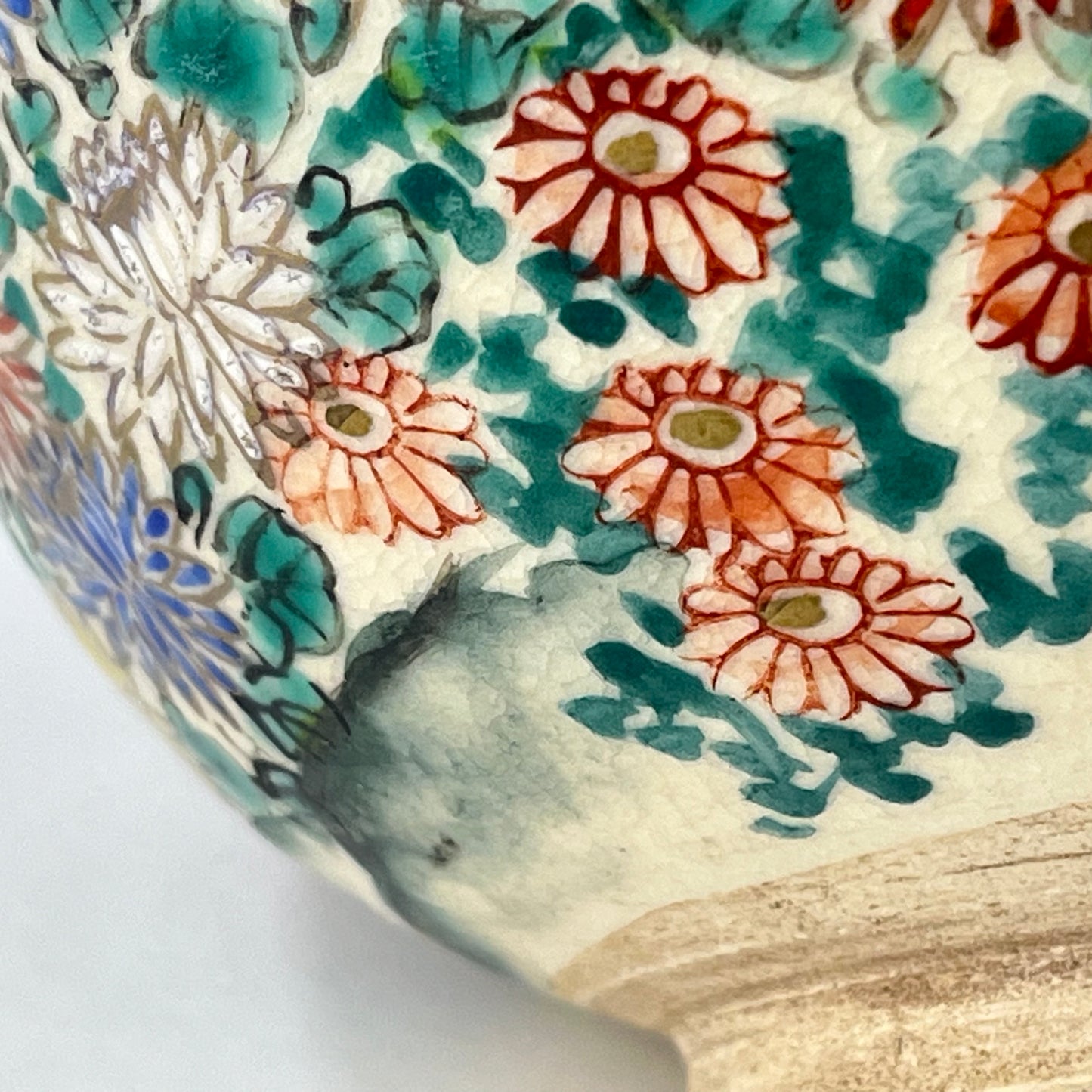 Signed Tea Ceremony Chawan Tea Bowl w/ Flowers & Seascape 5”