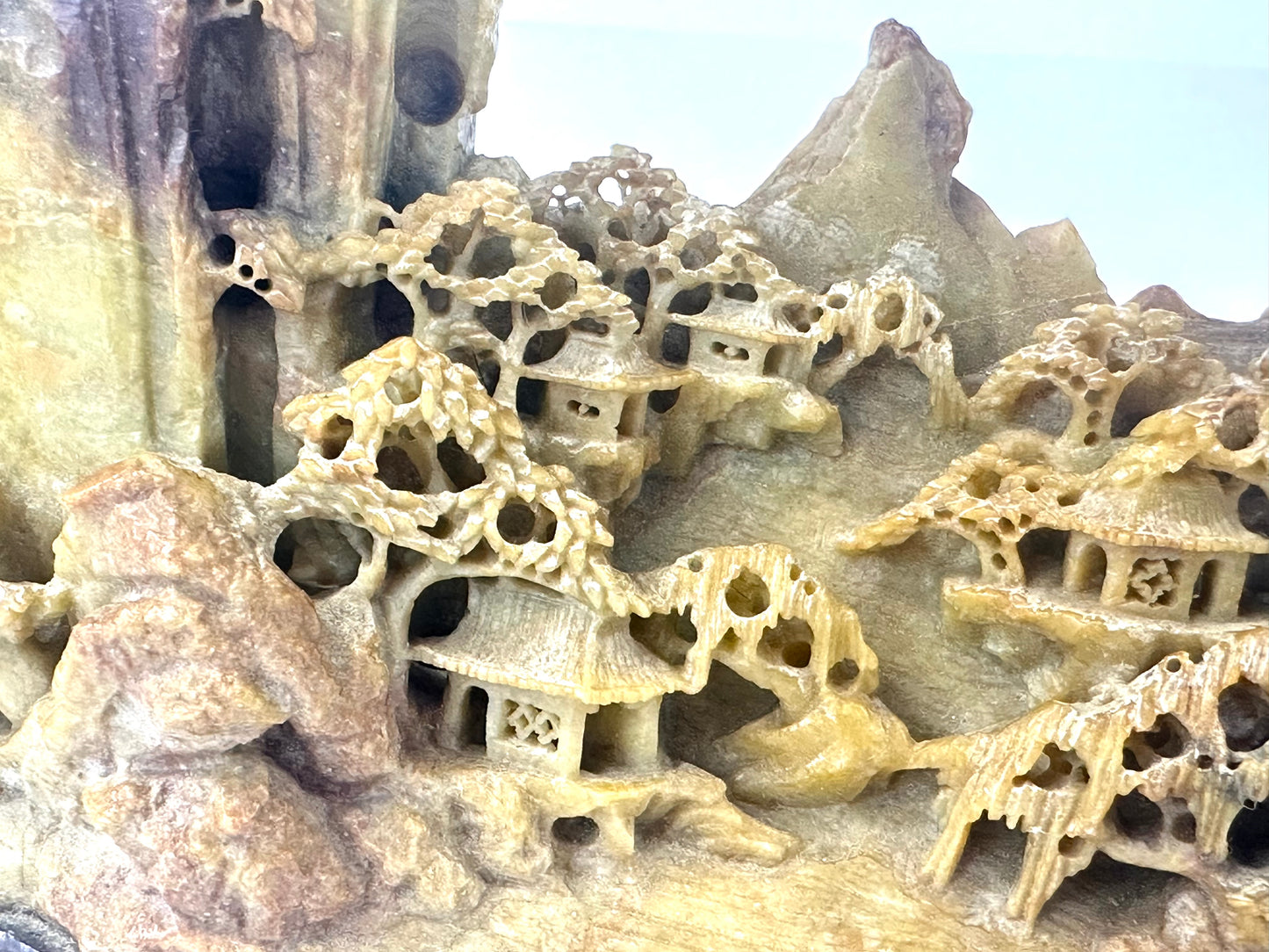 Antique Chinese Natural Carved Stone Mountain Village 12”