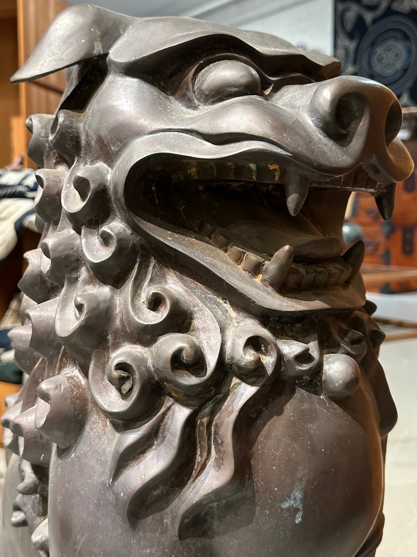Vintage Chinese Bronze Foo Dog Pair Mid 1900’s 29”H
