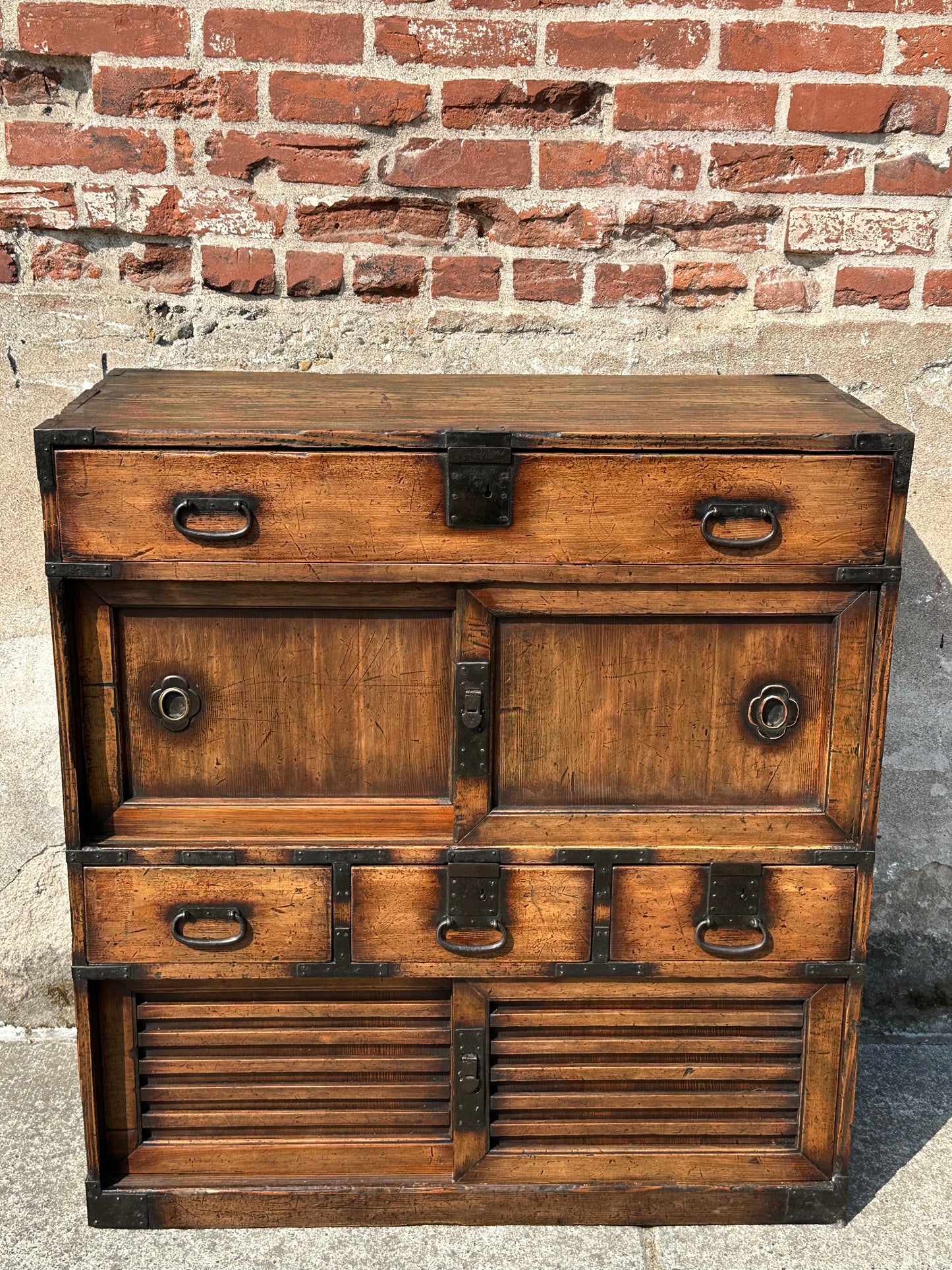 Antique Japanese Meiji Era (1868-1912) Chobadansu Document Chest 4 Drawer 37"H
