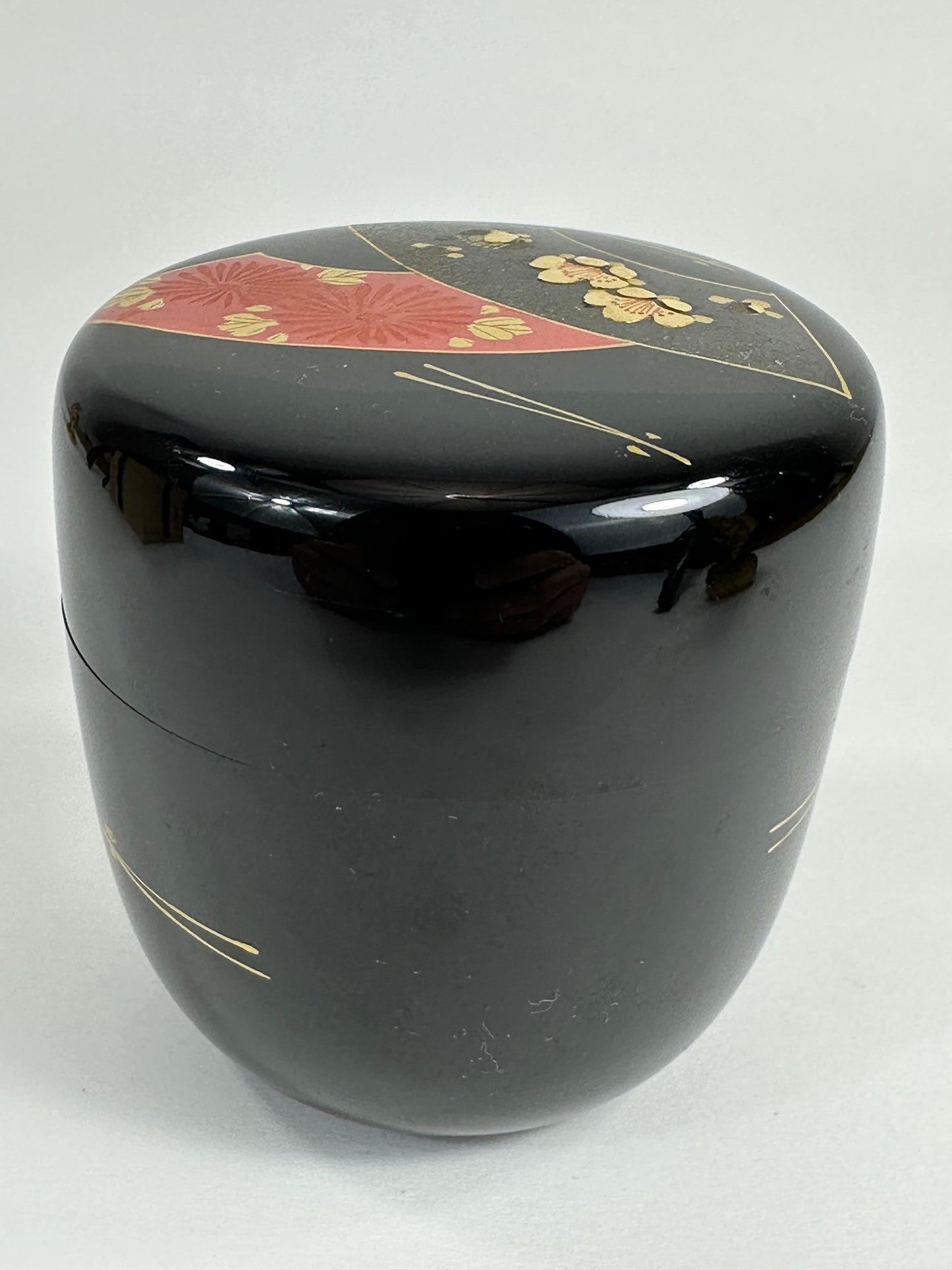 Vintage Japanese Tea Ceremony Natsume Black Lacquer Bamboo Pine Plum 3”