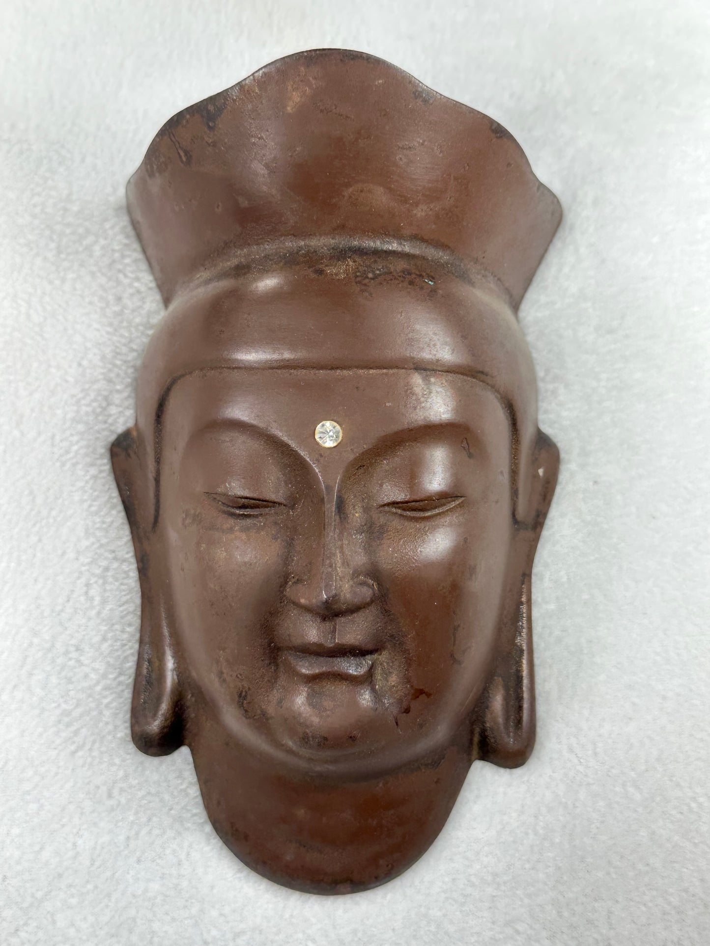 Vintage Japanese Cast Iron Mask of Kannon (Bodhisattva) Signed – 8” x 5”