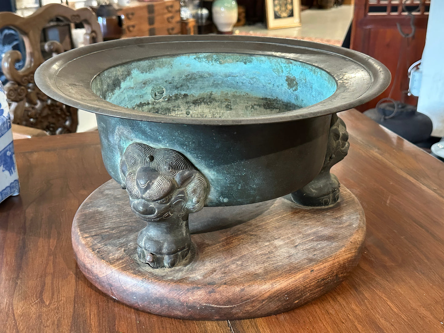Antique Japanese Bronze Hibachi Brazier Foo Dog ShiShi Legs 17"