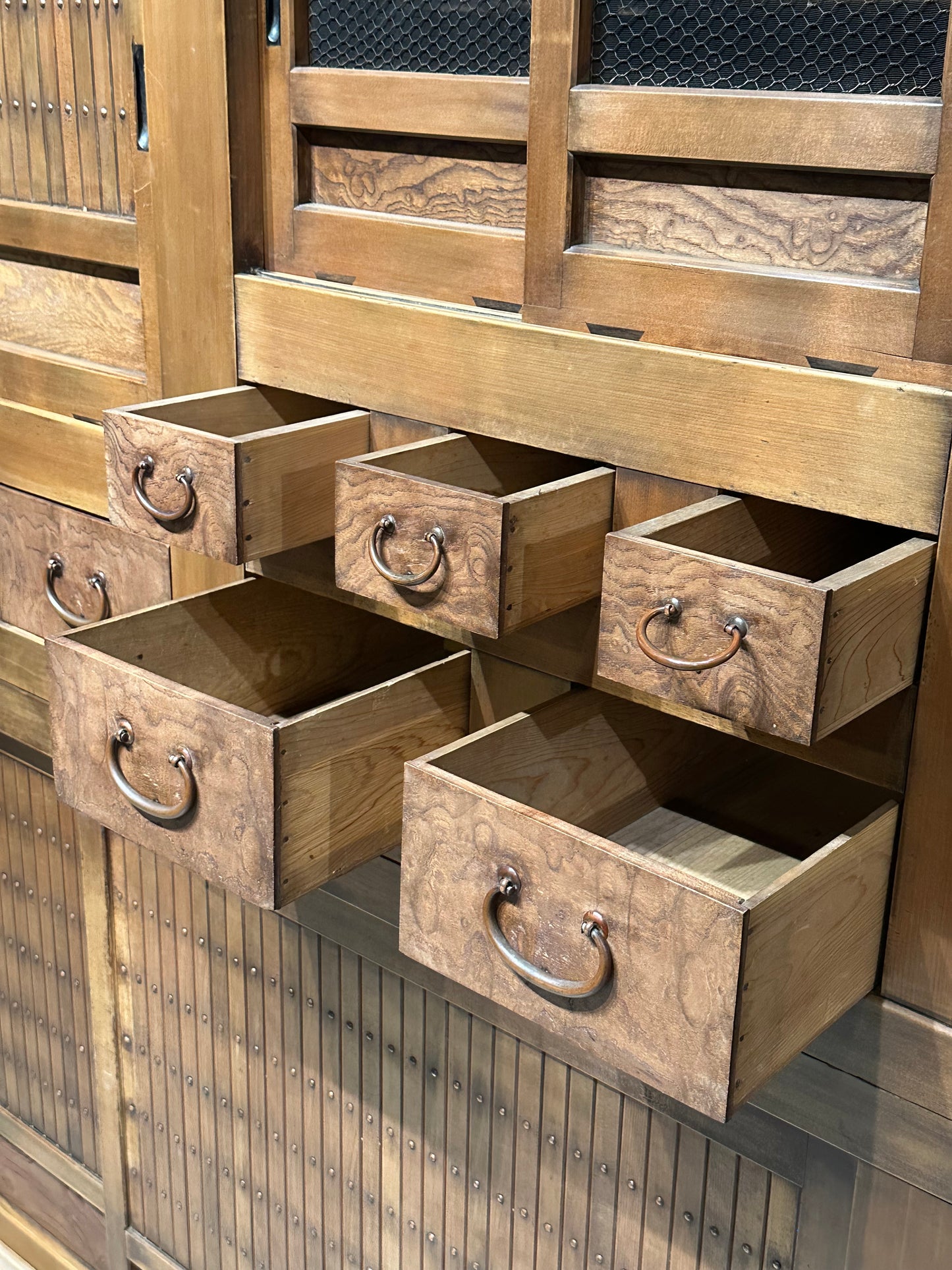 Antique Japanese Kitchen Tansu Meiji Era c1890's Keyaki & Sugi Wood Tansu Chest 6'