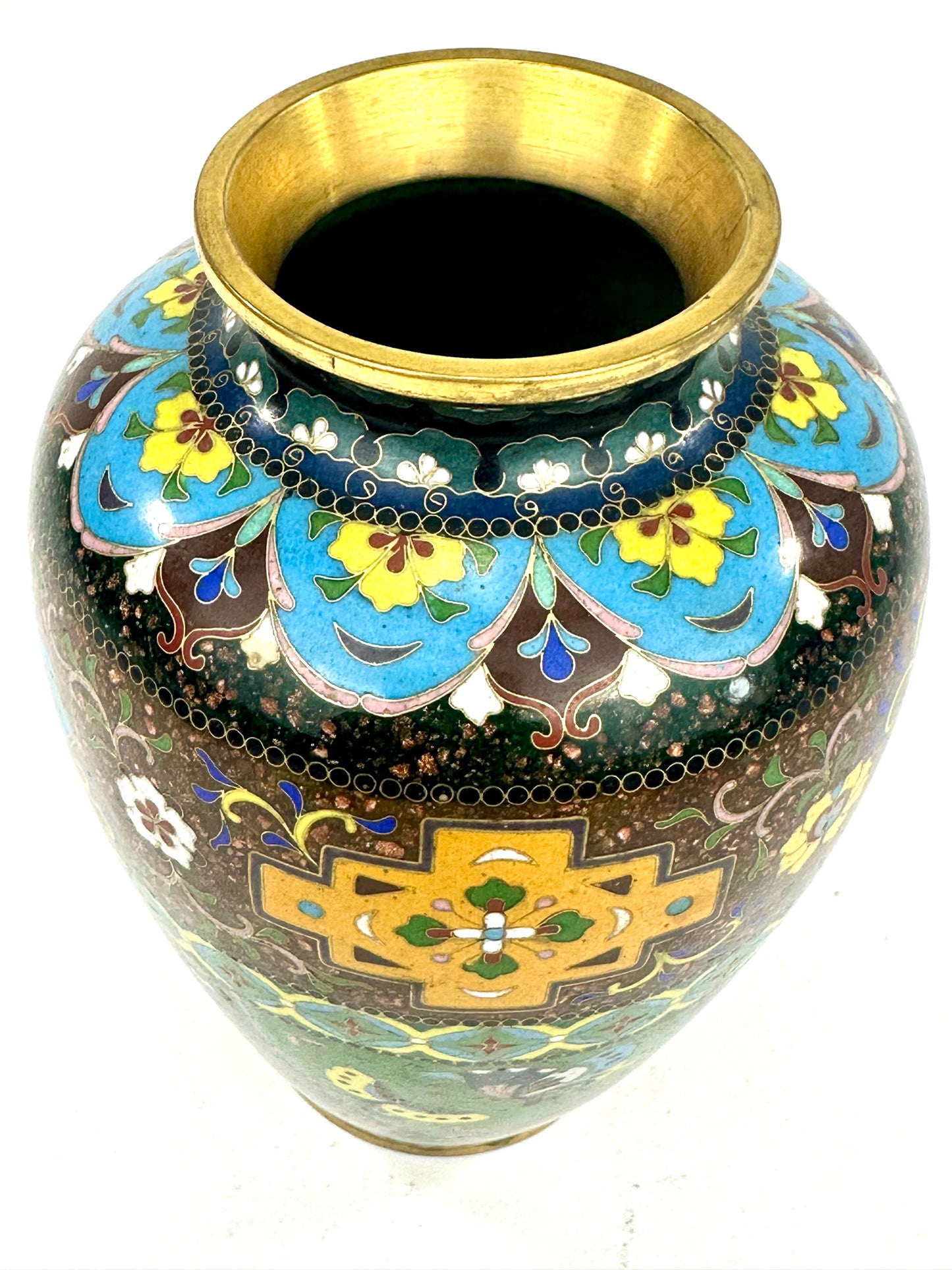 Antique Japanese Meiji Era (c1880) Cloisonné Vase Floral & Vine Motif 6”