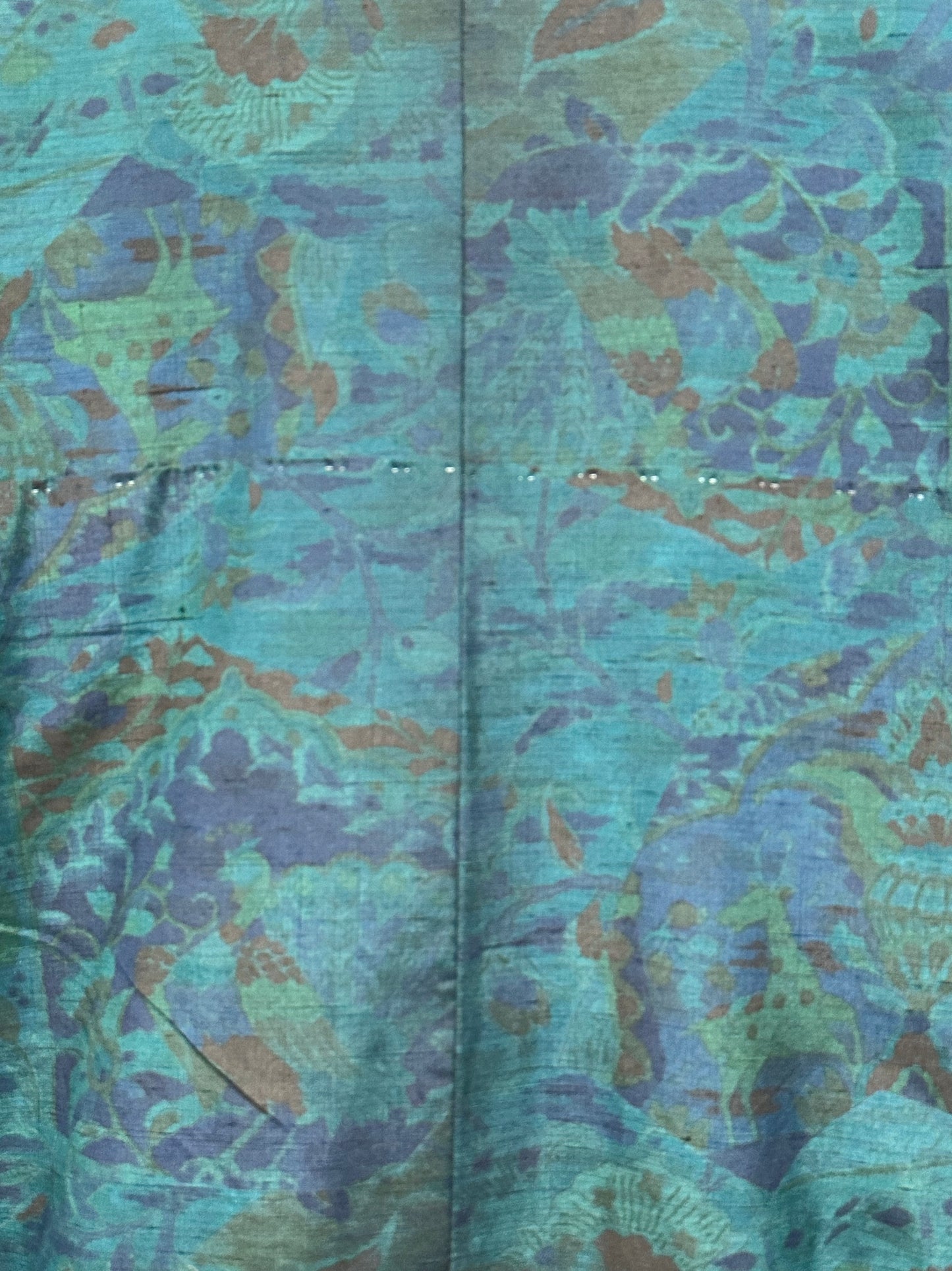 Japanese Tsumugi Silk Kimono Hand Painted Woven Deer & Flower Motif