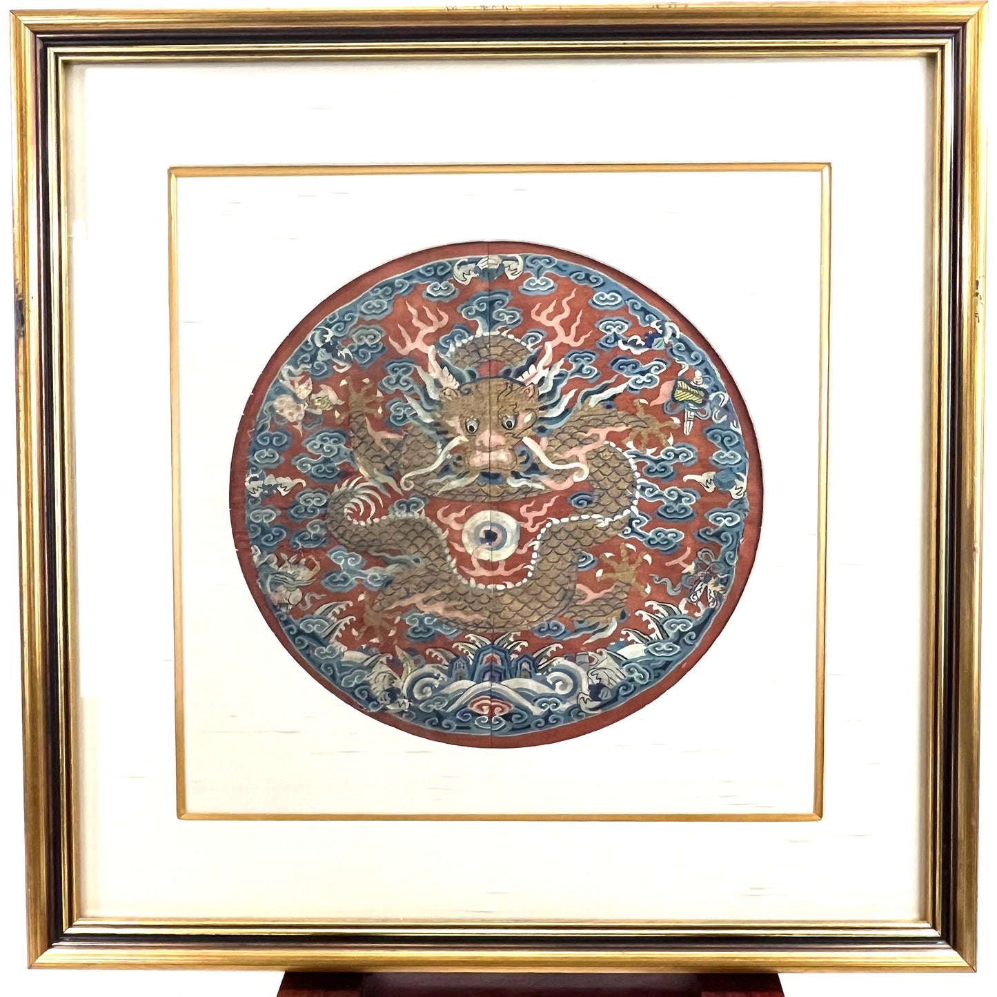 Framed Chinese Silk Wedding Emboidery Roundel (c.1900) 22"