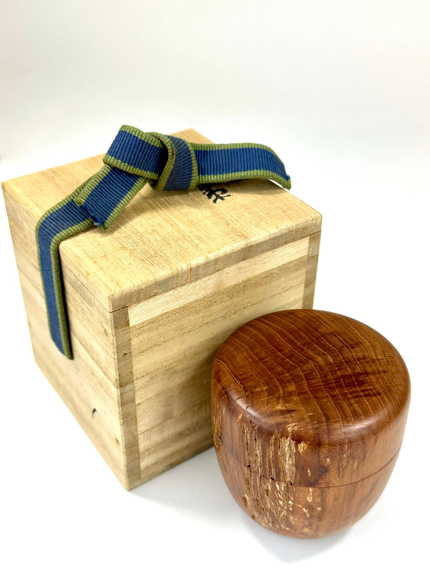 Japanese Tea Ceremony Natsume Natural Cherry Wood Wabisabi Texture w/ Signed Kiri Box