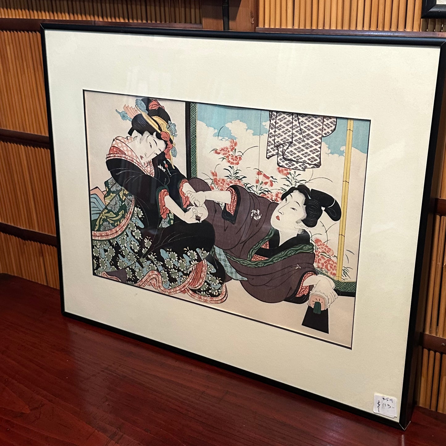 Japanese Woodblock Reproduction Print by Eisen "Maegami and a Girl" 20x16