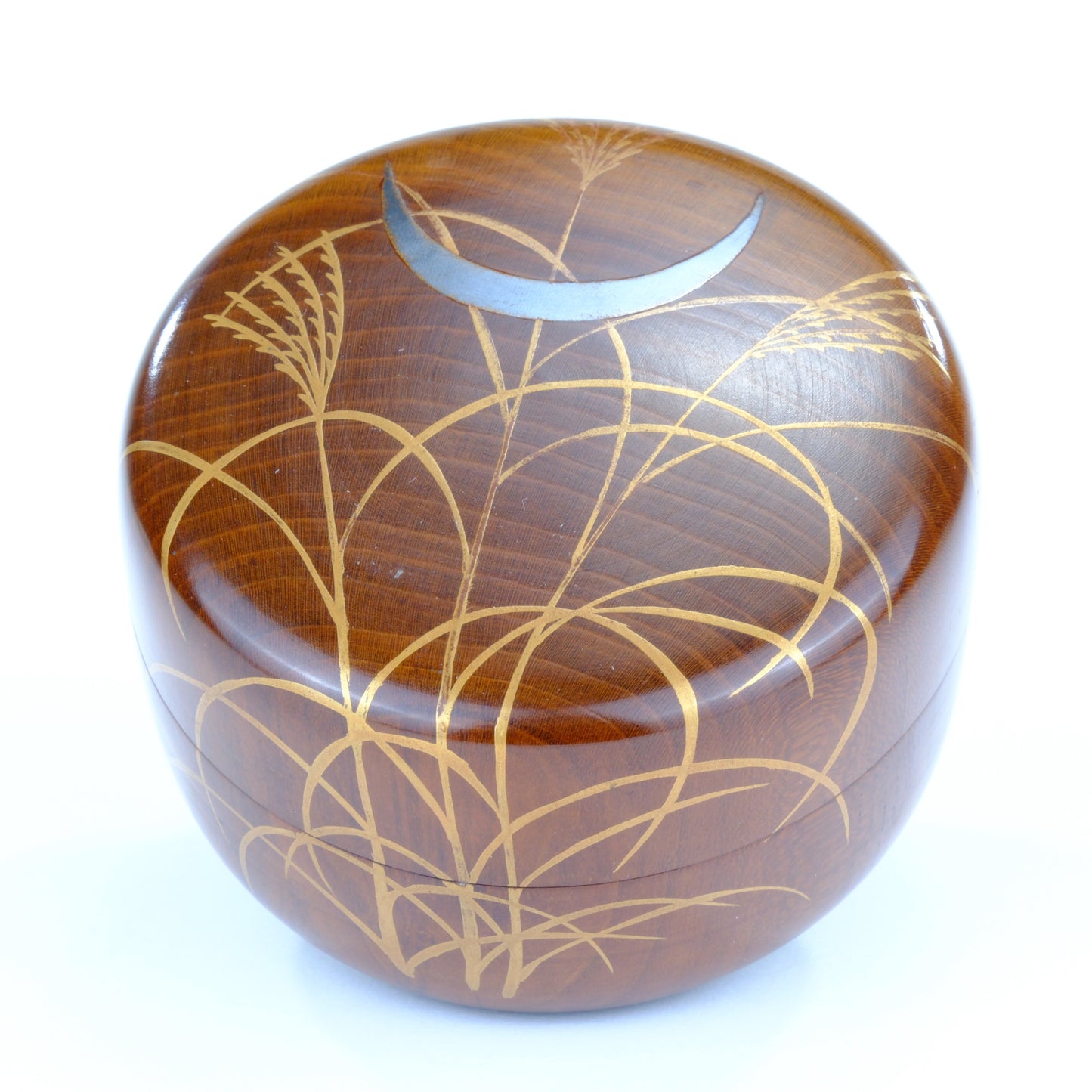 Japanese Tea Ceremony Natsume Caddy Natural Finish Hinoki Moon & Pampas (OakSt)