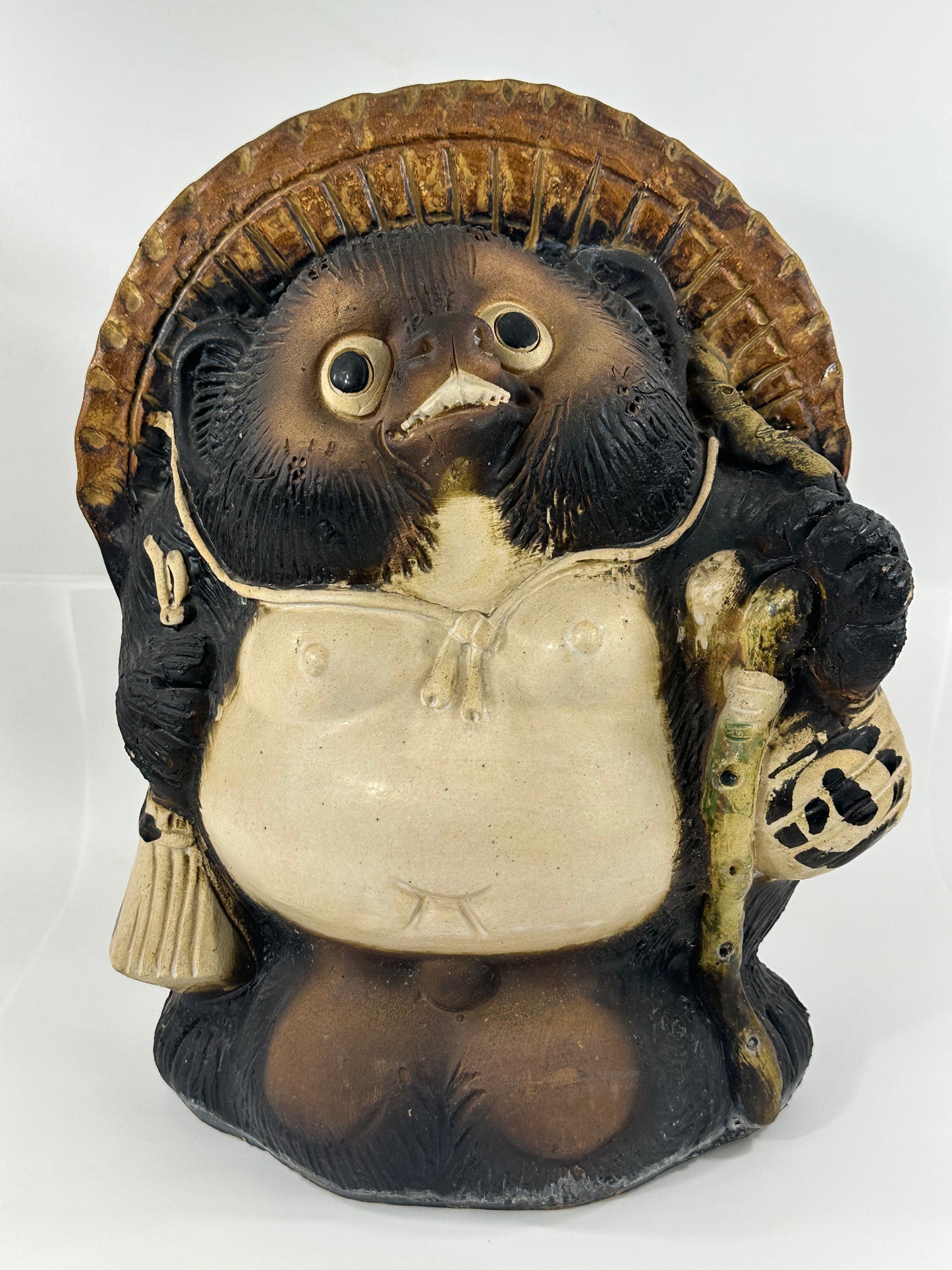 Vintage Japanese Ceramic Tanuki Statue Abundance & Prosperity 15"H