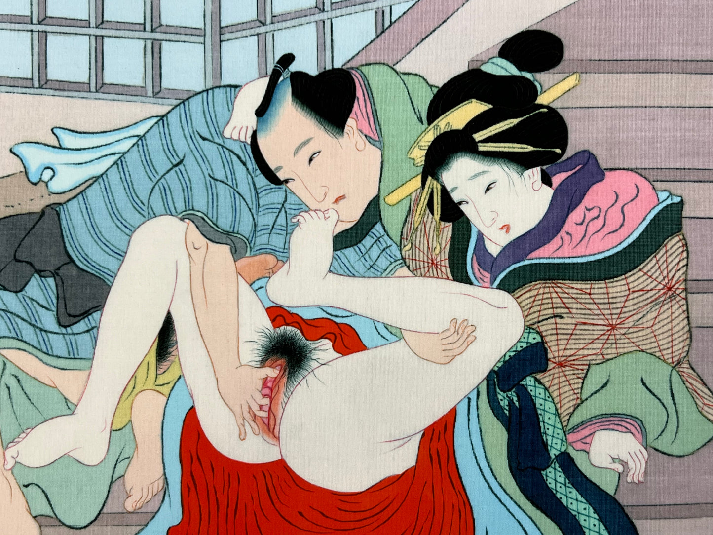 Shunga Japanese Erotic Art Giclee Print Hand Painting on Silk 10.5"x7.5" #7