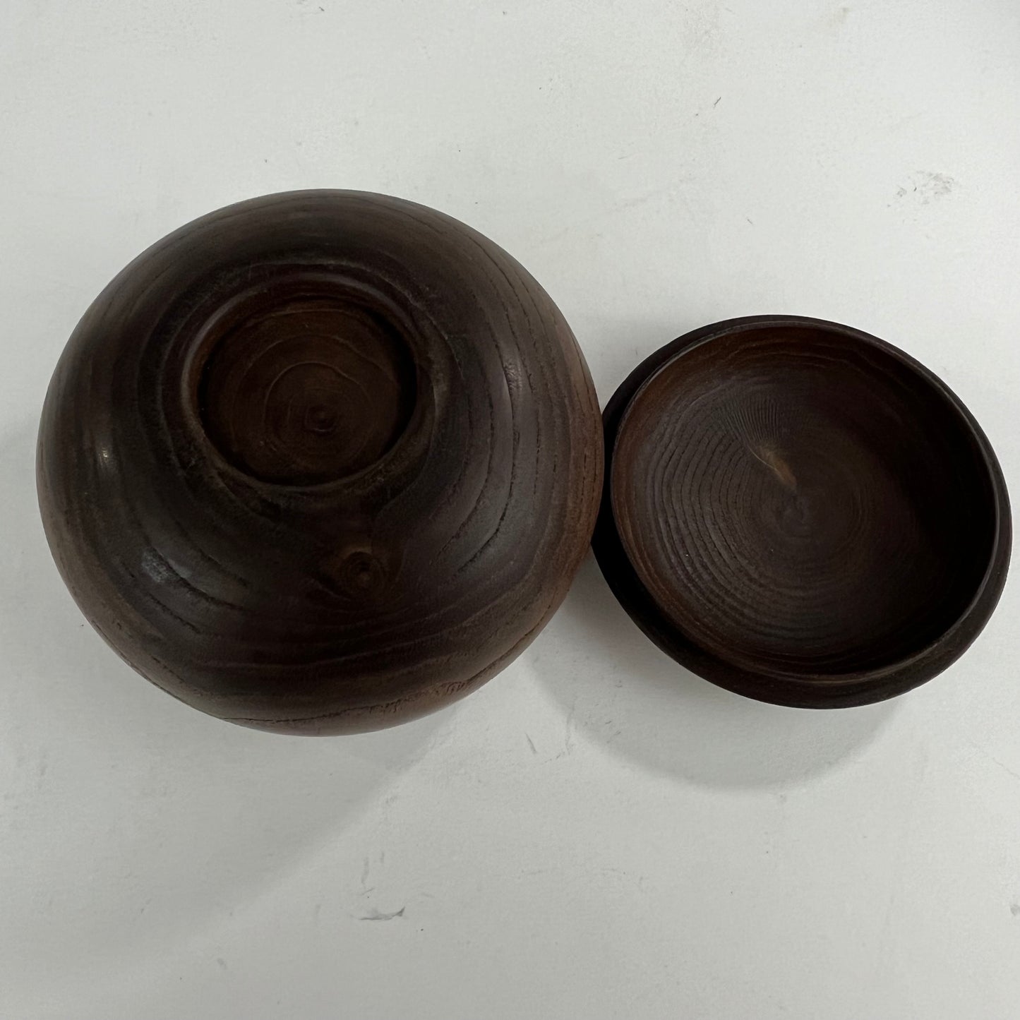 Vintage Round Wooden Lidded Box Bowls 5”