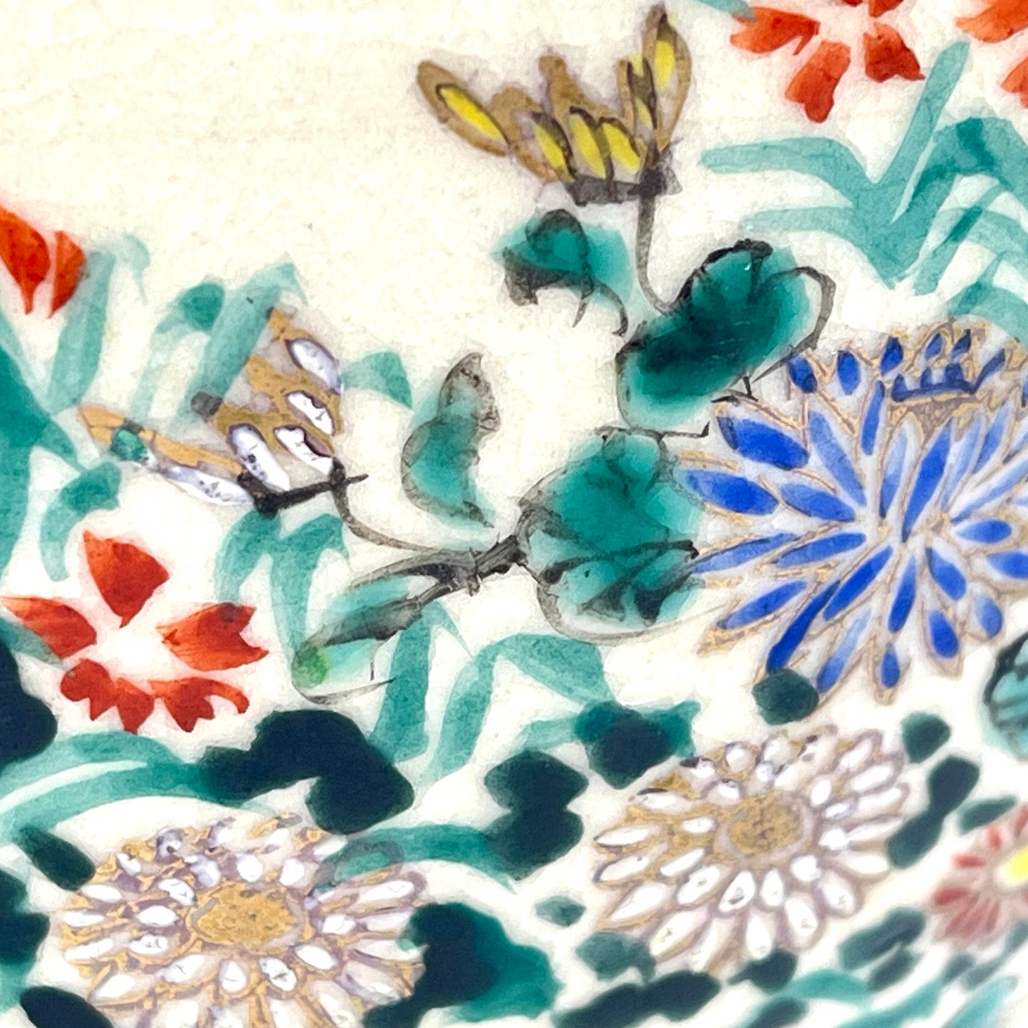Signed Tea Ceremony Chawan Tea Bowl w/ Flowers & Seascape 5”