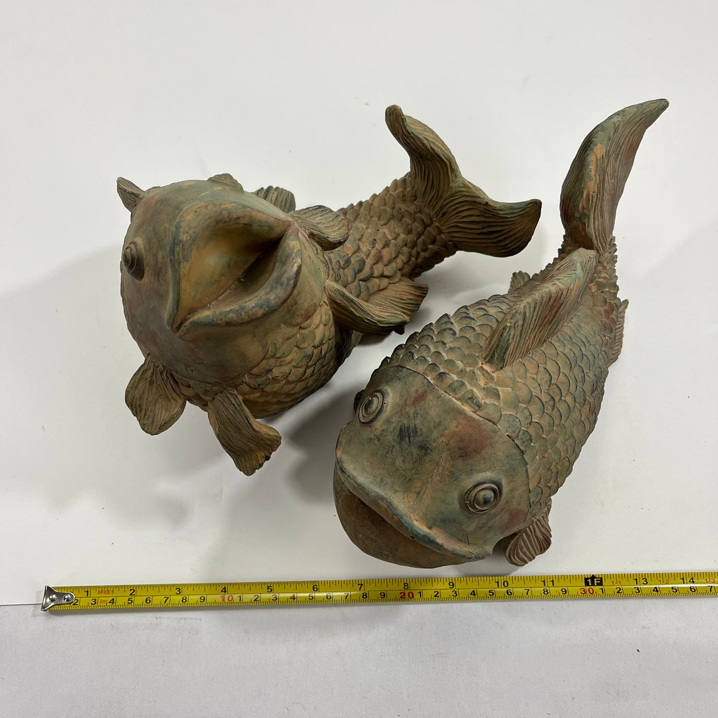 Vintage Pair of Swiming Carp Statues 7.5” Key Hiders Resin 13"