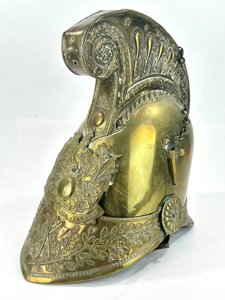 Antique French Sapeurs Pompiers Brass Fire Helmet Casque Pompier 19thC 12"H LS#099