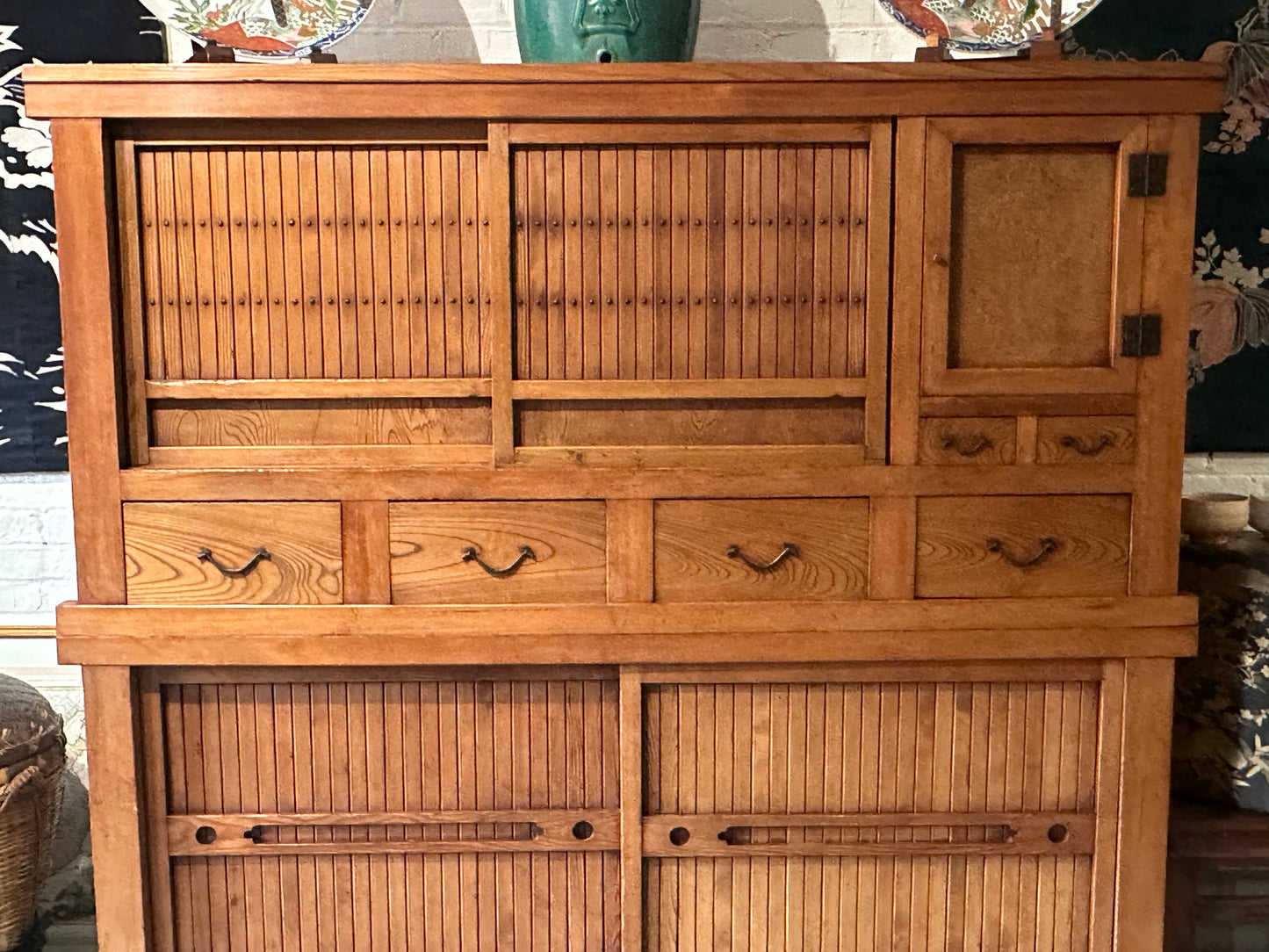 Antique Japanese Kitchen Tansu Meiji Era c1890's Keyaki & Sugi Wood Tansu Chest 6'