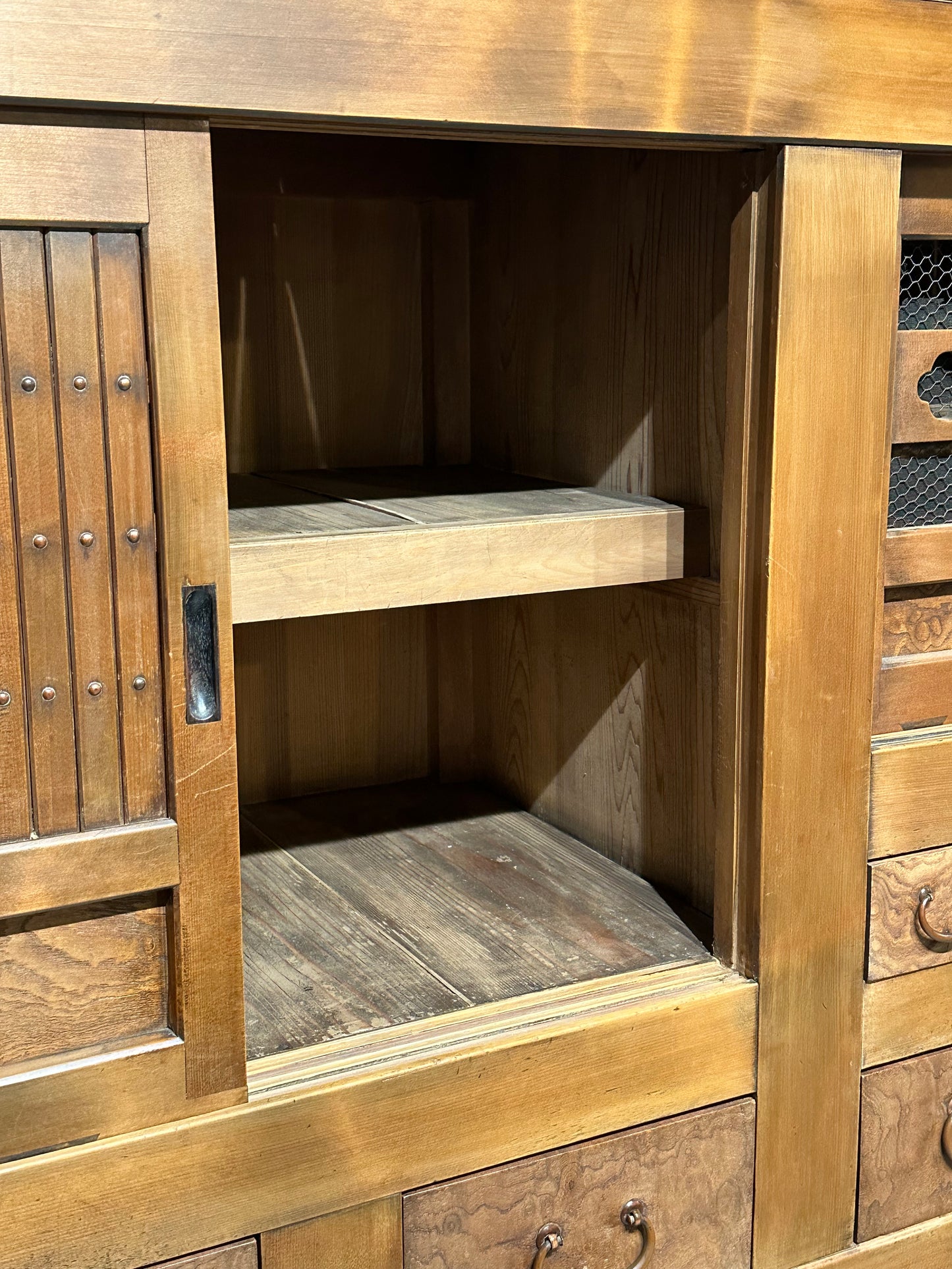 Antique Japanese Kitchen Tansu Meiji Era c1890's Keyaki & Sugi Wood Tansu Chest 6'