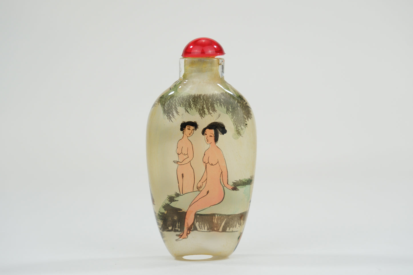 Vintage Chinese Reverse Painted Glass Snuff Bottle Erotic Motif 3"
