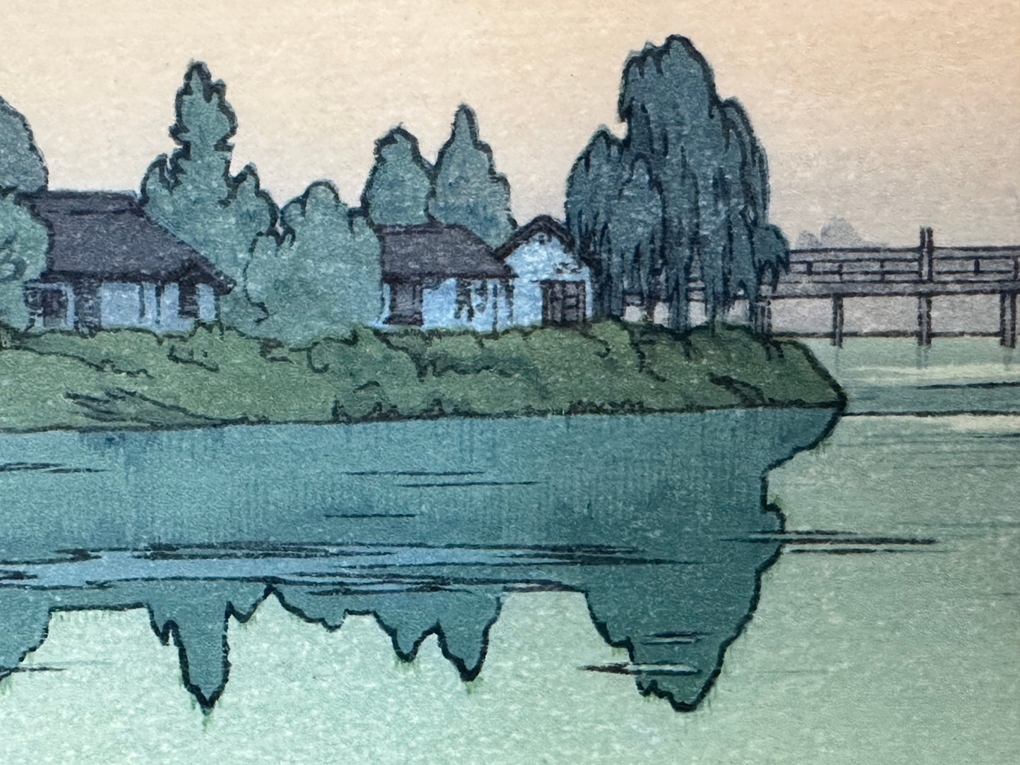 Yodo River Toshi Yoshida Woodblock Print Signed Original 1942 吉田 遠志