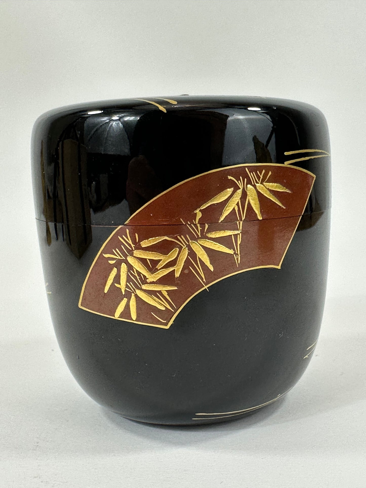 Vintage Japanese Tea Ceremony Natsume Black Lacquer Bamboo Pine Plum 3”