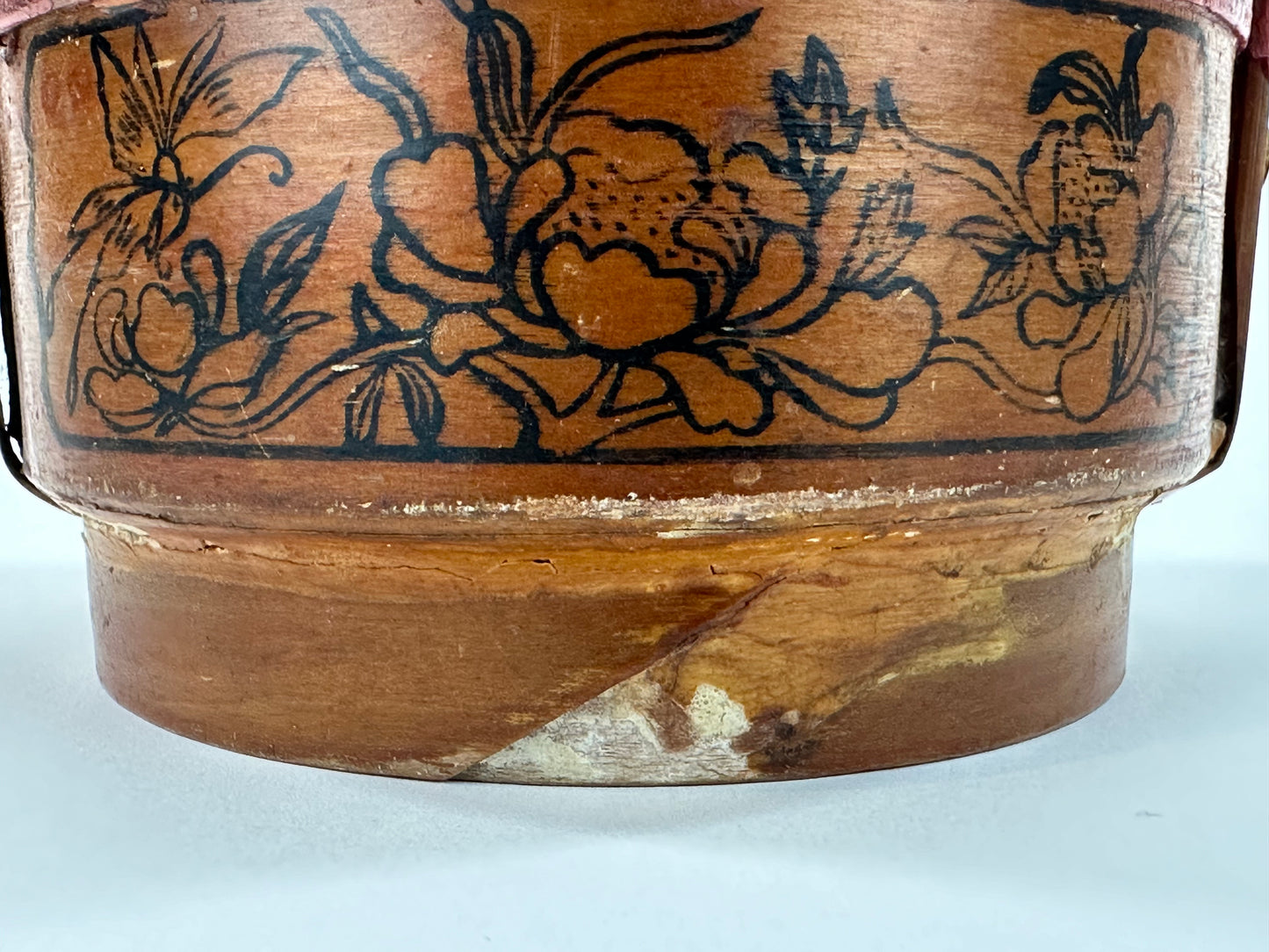 Vintage Chinese Miniature Wedding Lacquer Rattan Basket/Box 6"
