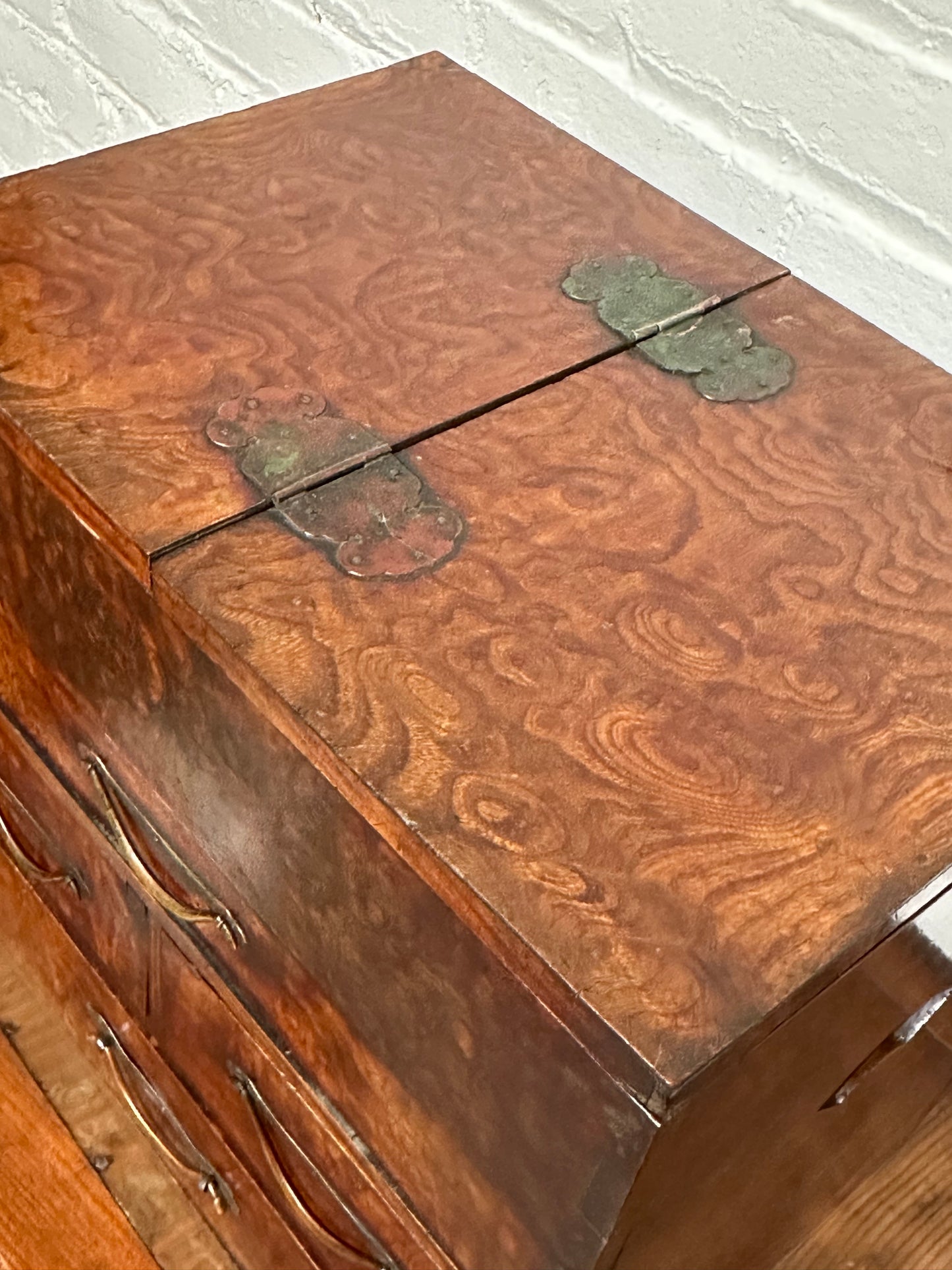 Antique Japanese 4 Drawer Kyodai Vanity Tansu Mullberry Wood 14" Haribako
