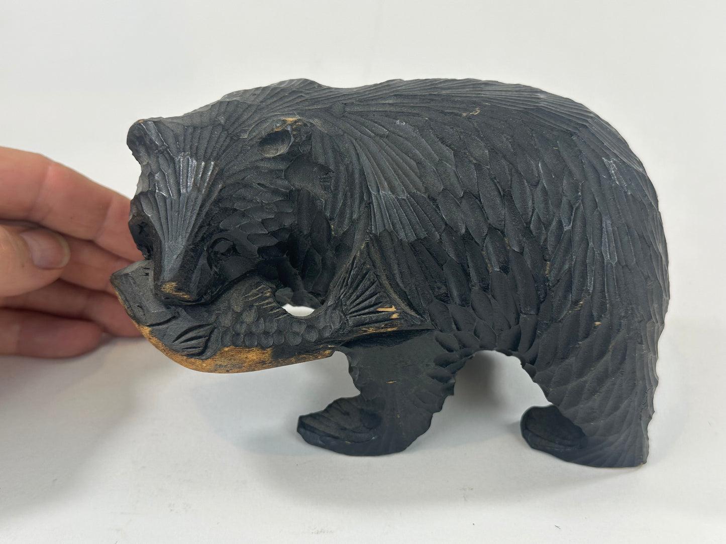 Vintage Japanese Ainu Hand Carved Bear w/ Salmon Cedar Kuma 6”