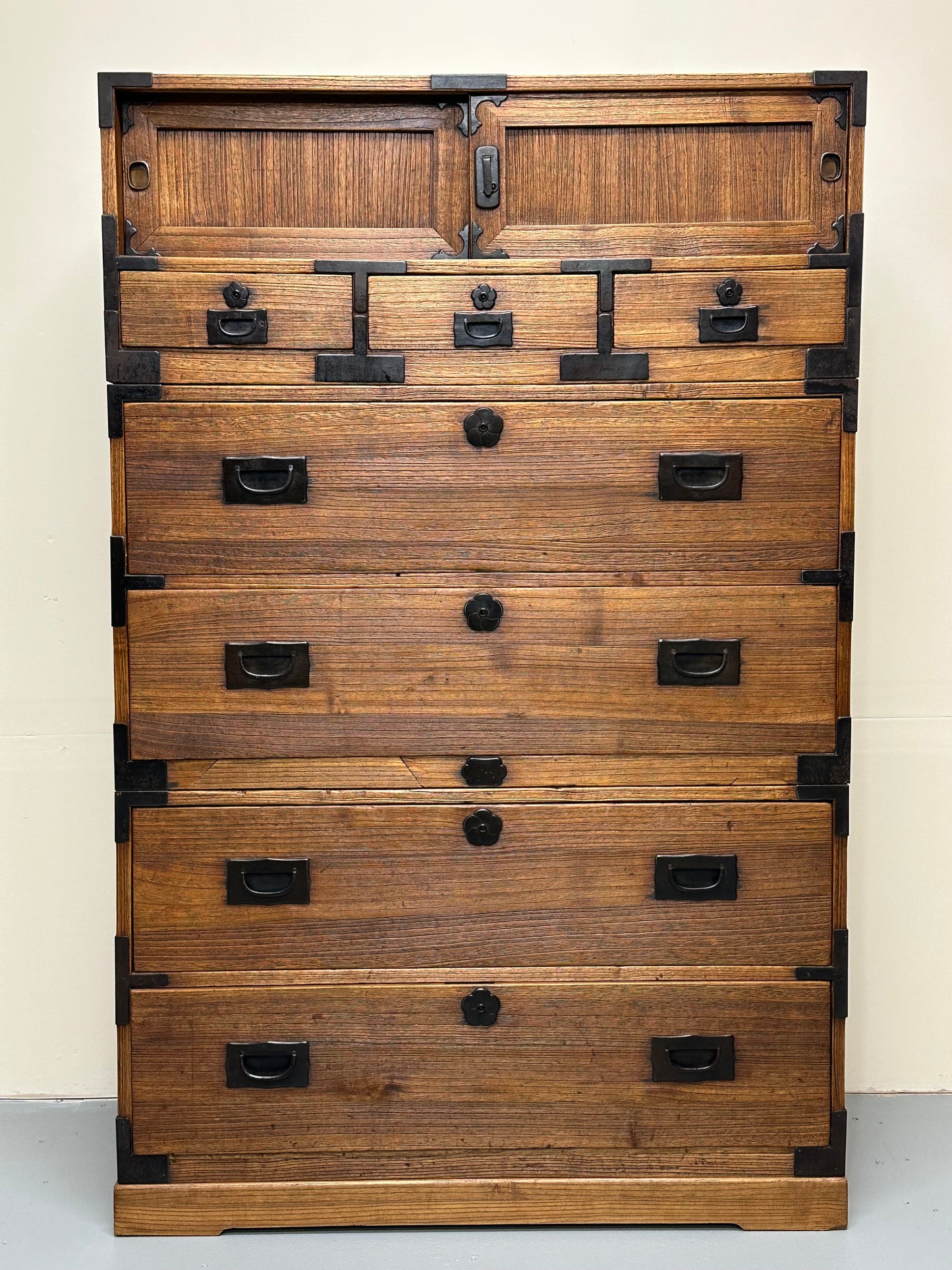 Antique Japanese Isho-Tansu Clothing Chest Taisho c1920’s 57”H Kiri Wood