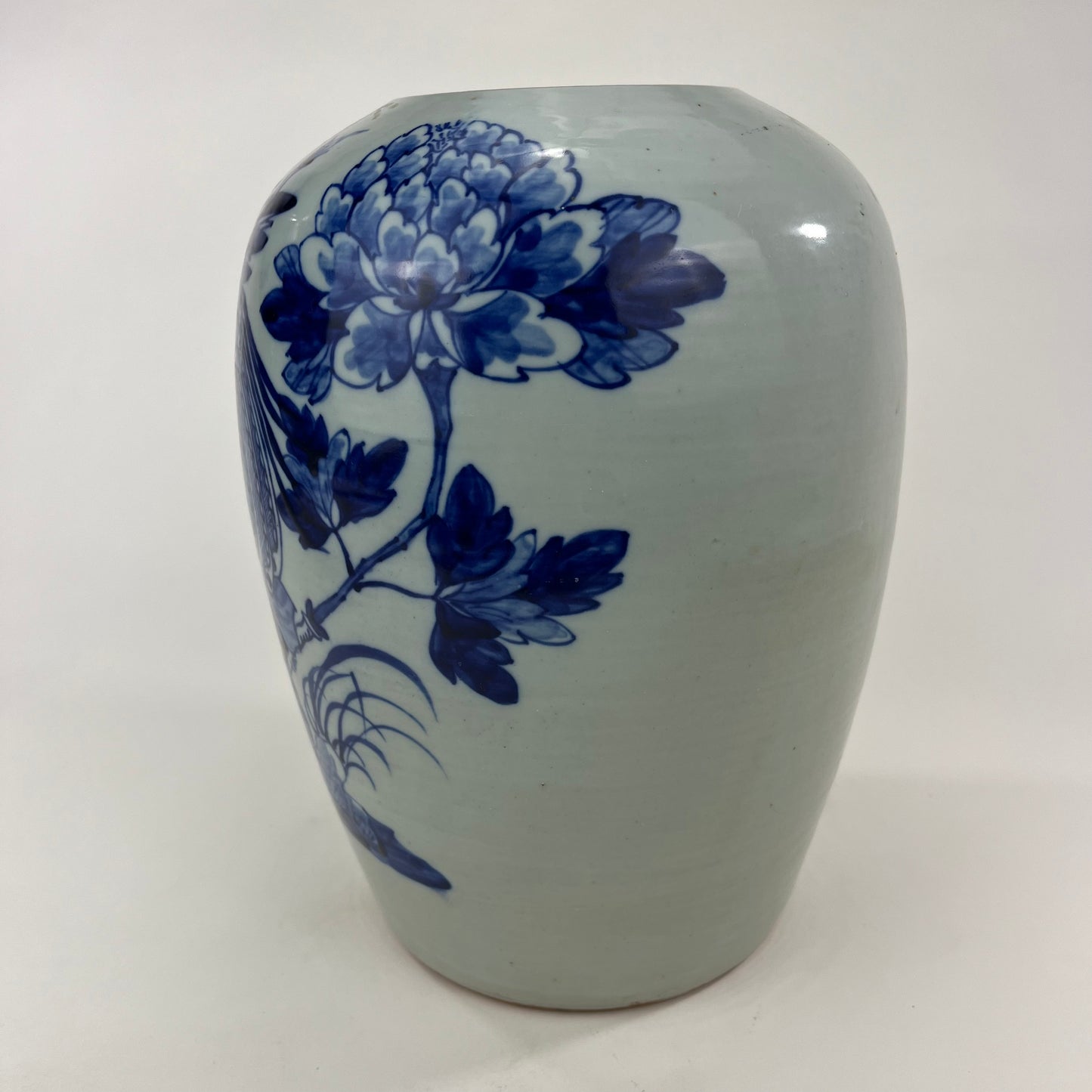 Antique Chinese Qing 19th Blue & White Ginger Jar Hand Painted Phoenix 11"