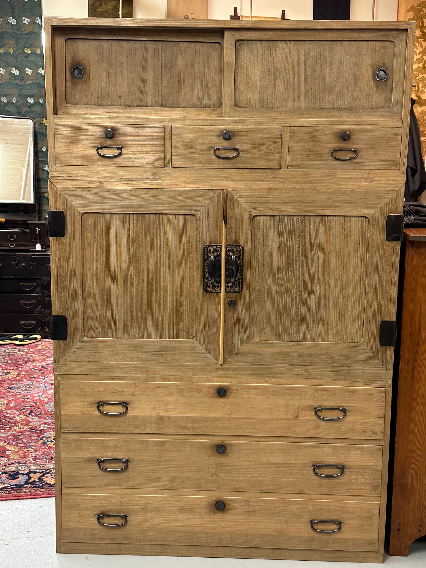 Antique Japanese Taisho Era c1920's Clothing Chest Ishodansu Tansu 65"H