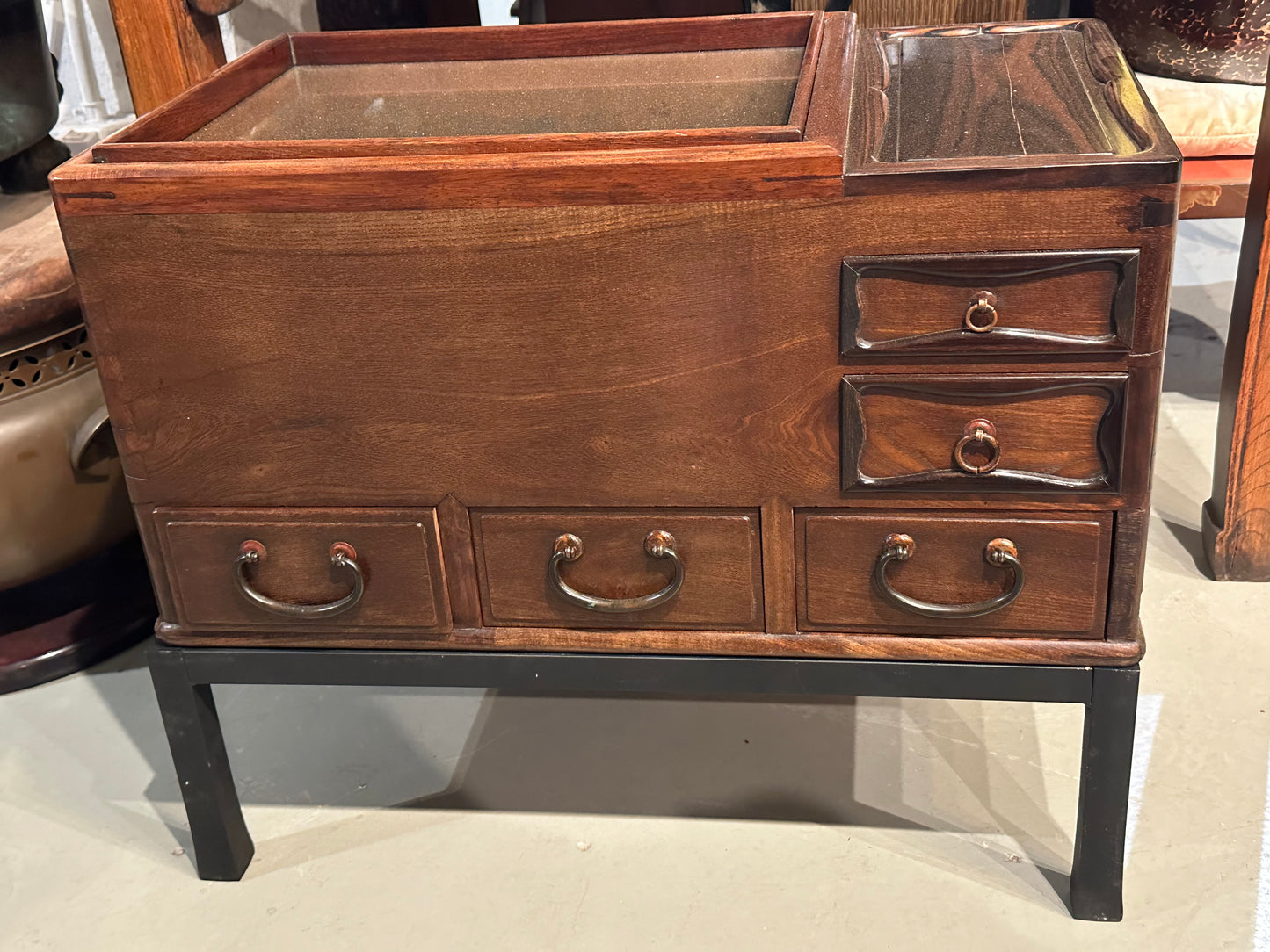 Antique Japanese c1880’s Meiji Era Hibachi Wooden Brazier 5 Drawer Tansu 23”