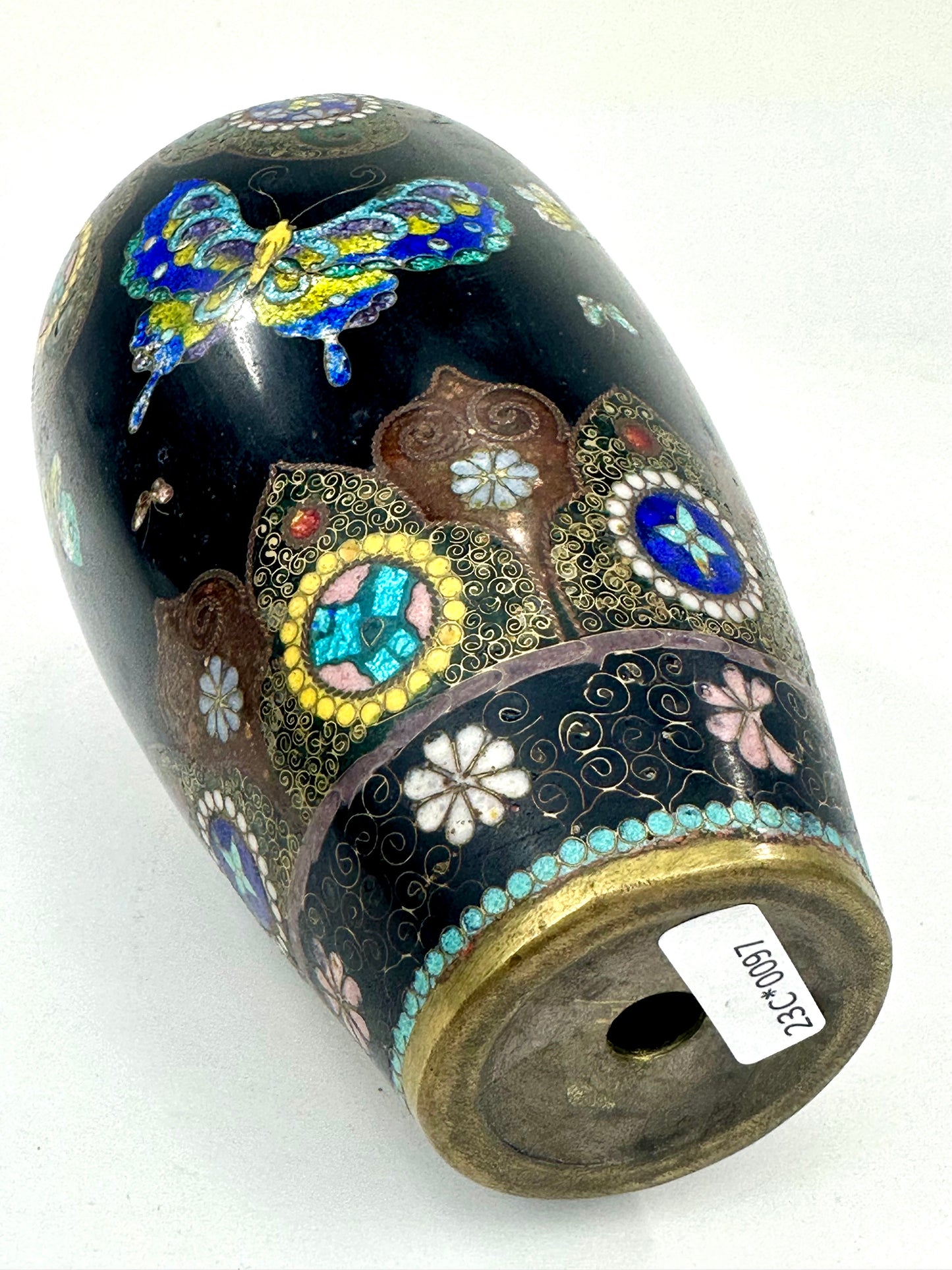 Antique Japanese Meiji Era (c1880) Cloisonné Vase Butterflies 7.5”