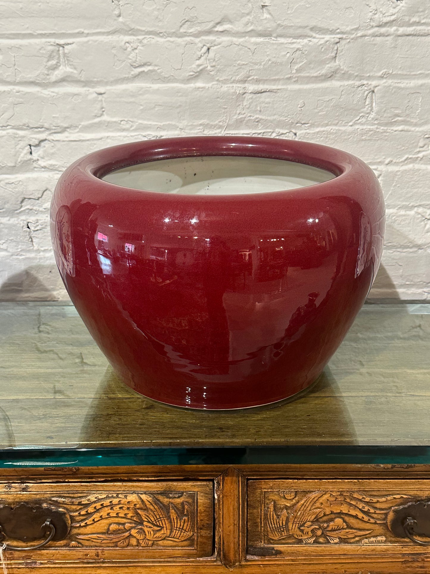 Vintage Japanese mid-late Showa c1960's Large Red Ceramic Hibachi 16”