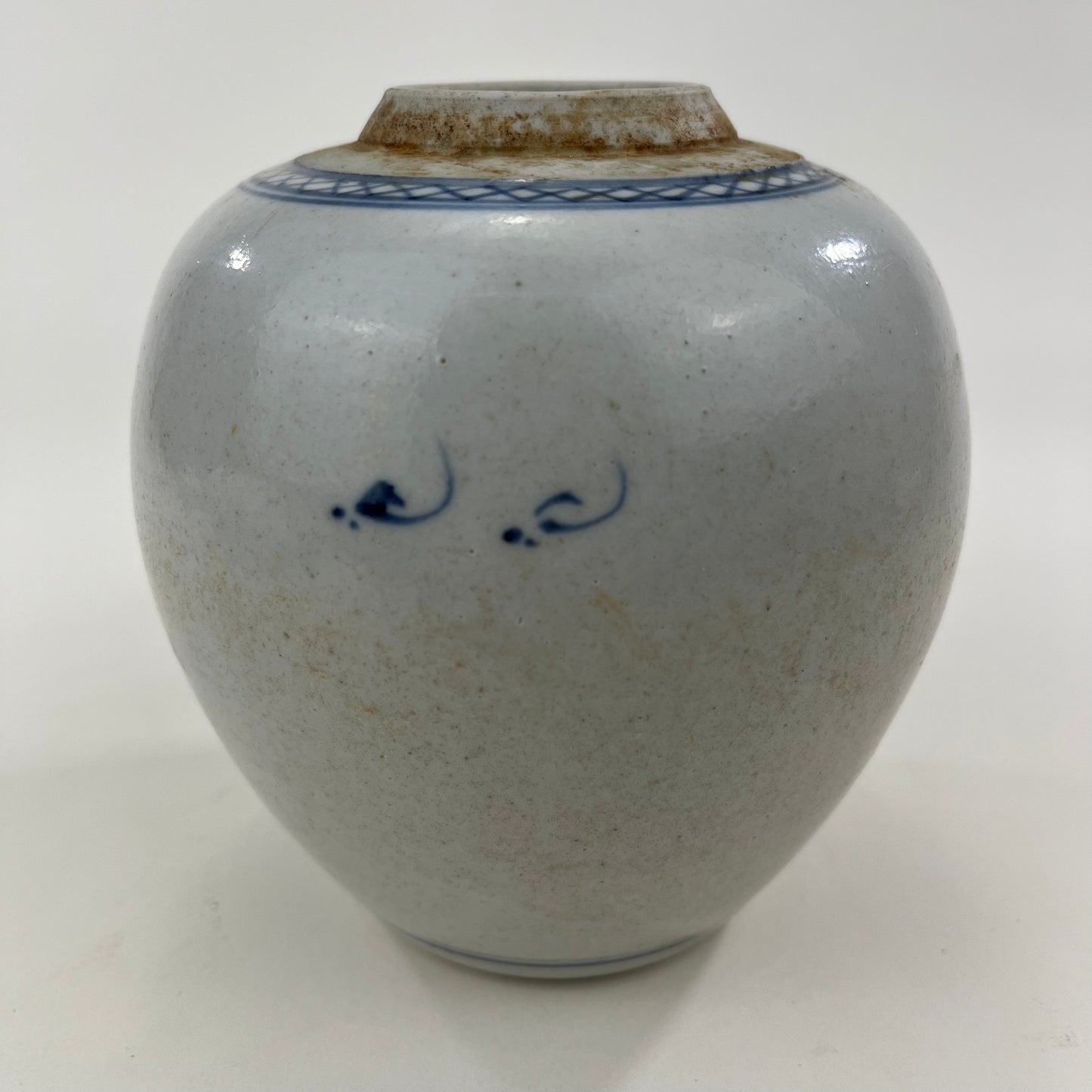 Antique Chinese Qing 19th Blue & White Ginger Jar Hand Painted Peony 6"