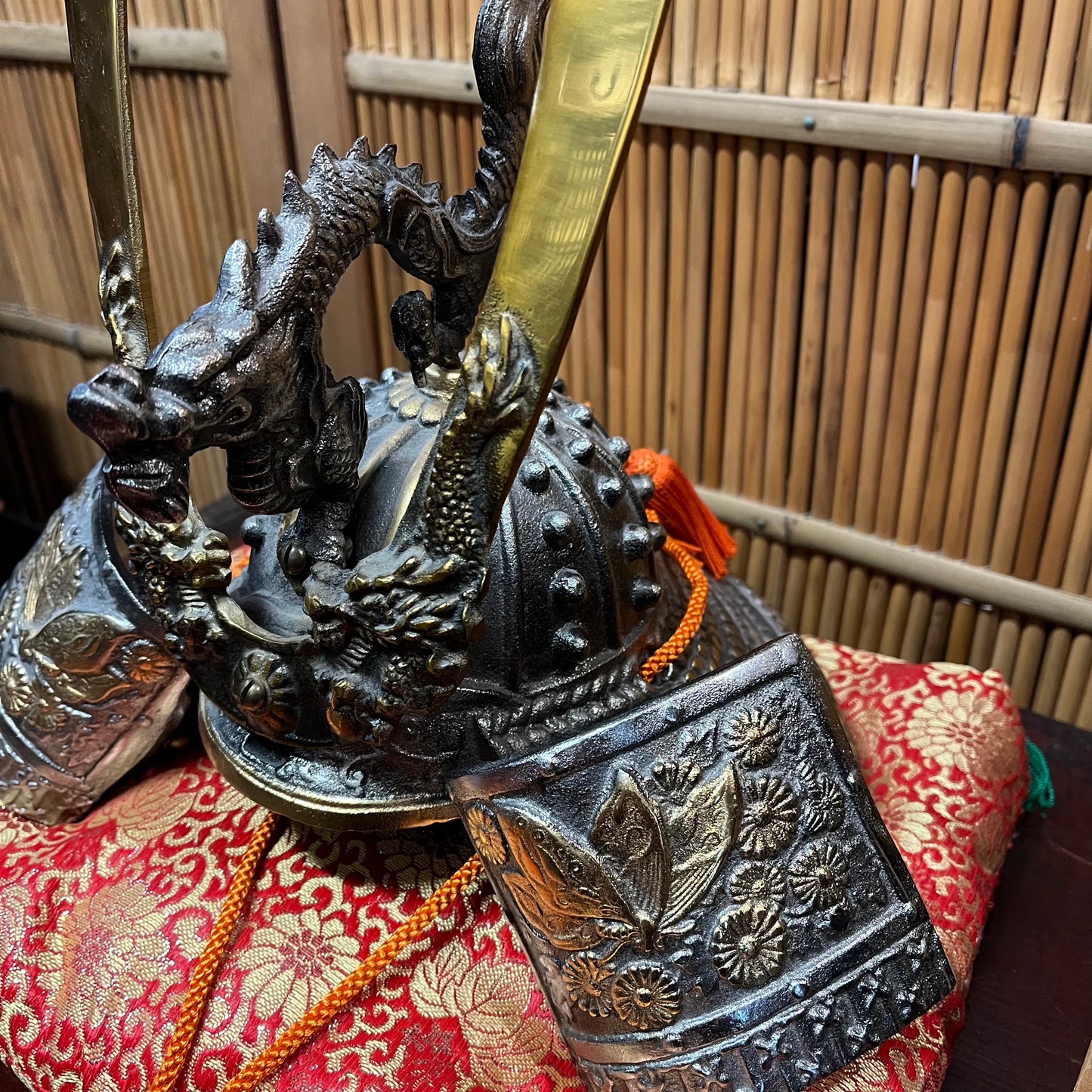 Vintage Japanese Boys' Day Iron Samurai Helmet w/ Pillow & Plaque 出世星完
