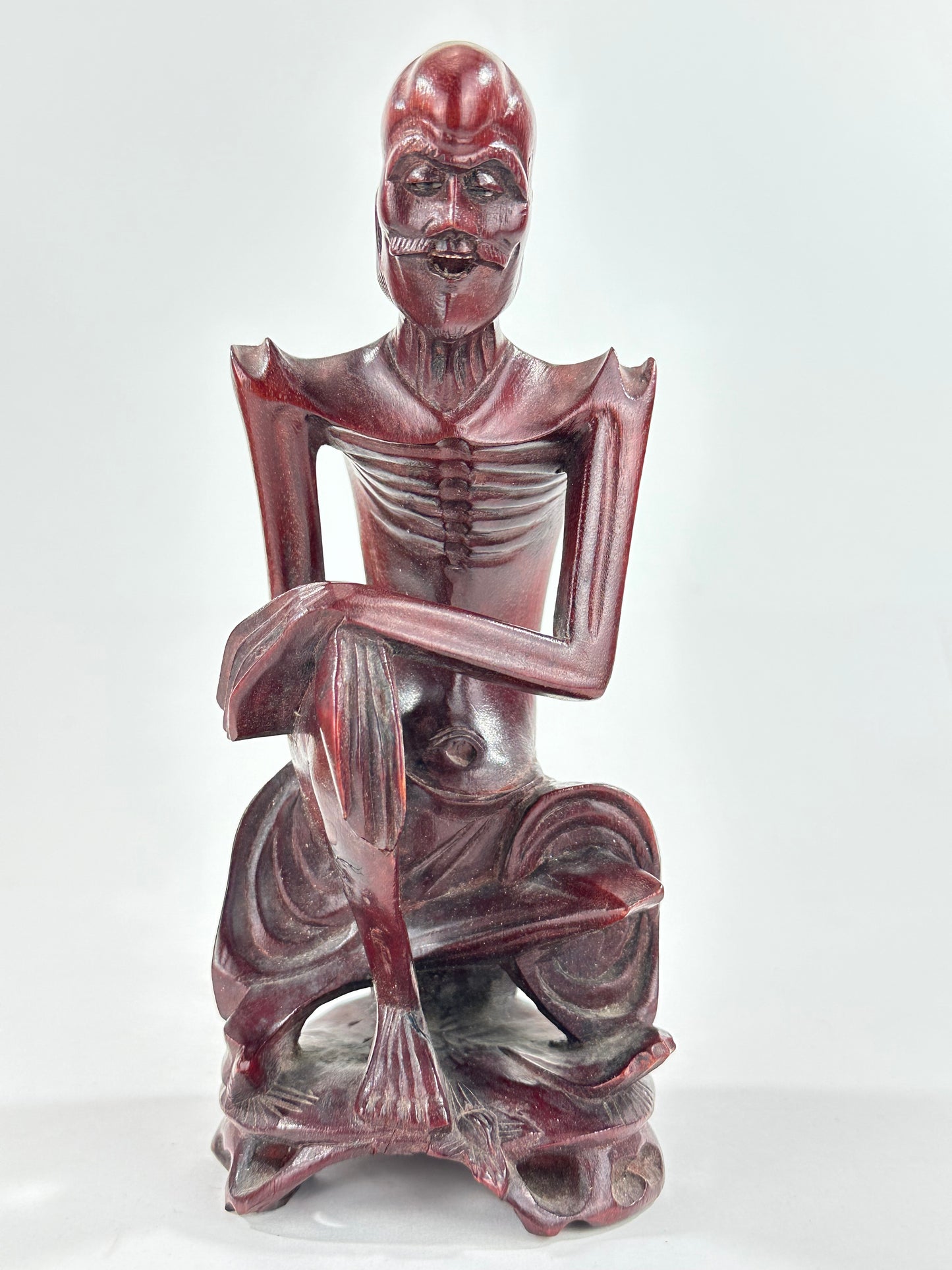 Vintage Chinese Hand-Carved Hardwood Figurine Sculpture Folk Figure 5"H