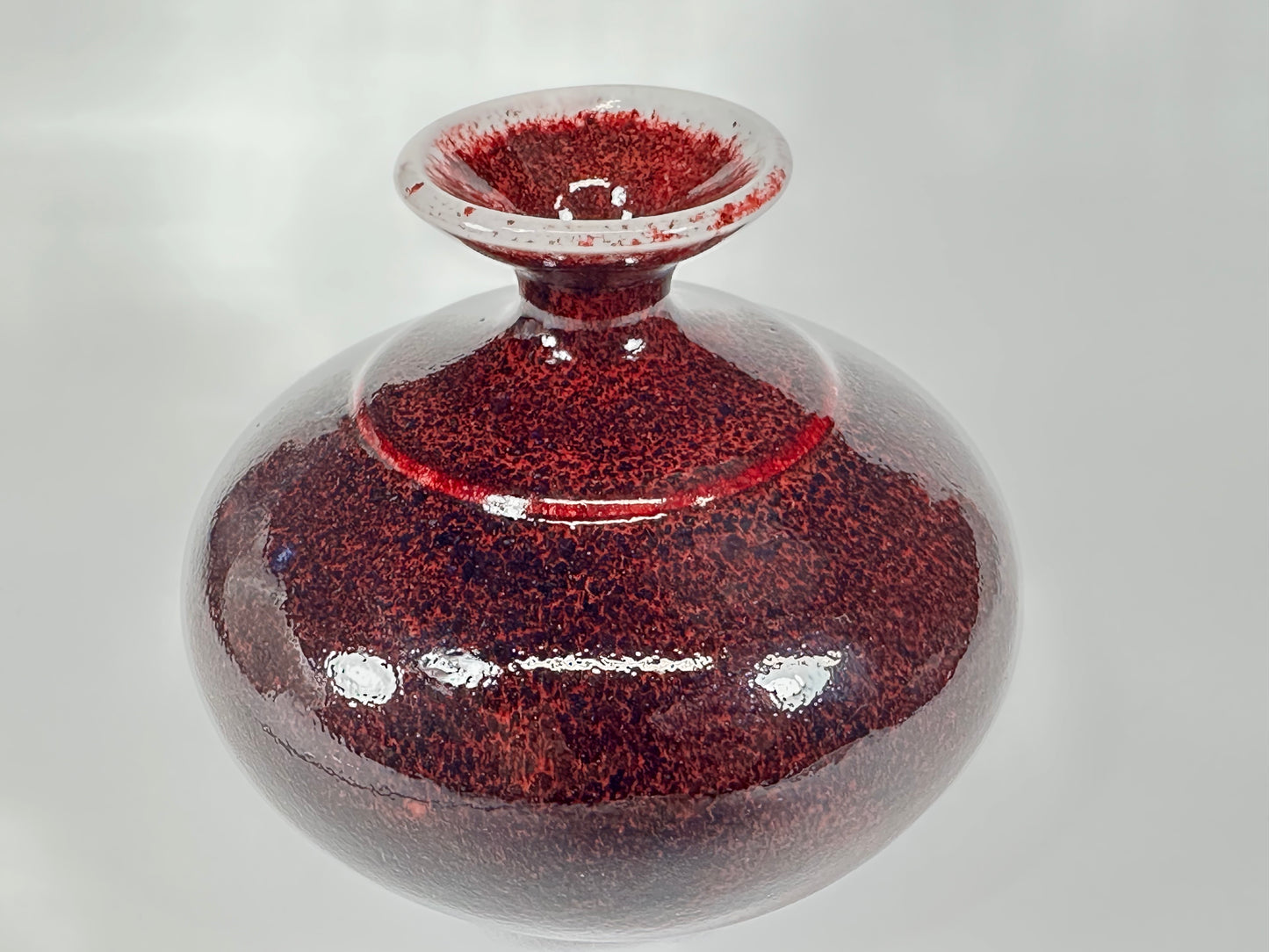Vintage Japanese Studio Vase with Copper Red Flambé Glaze, 4"H
