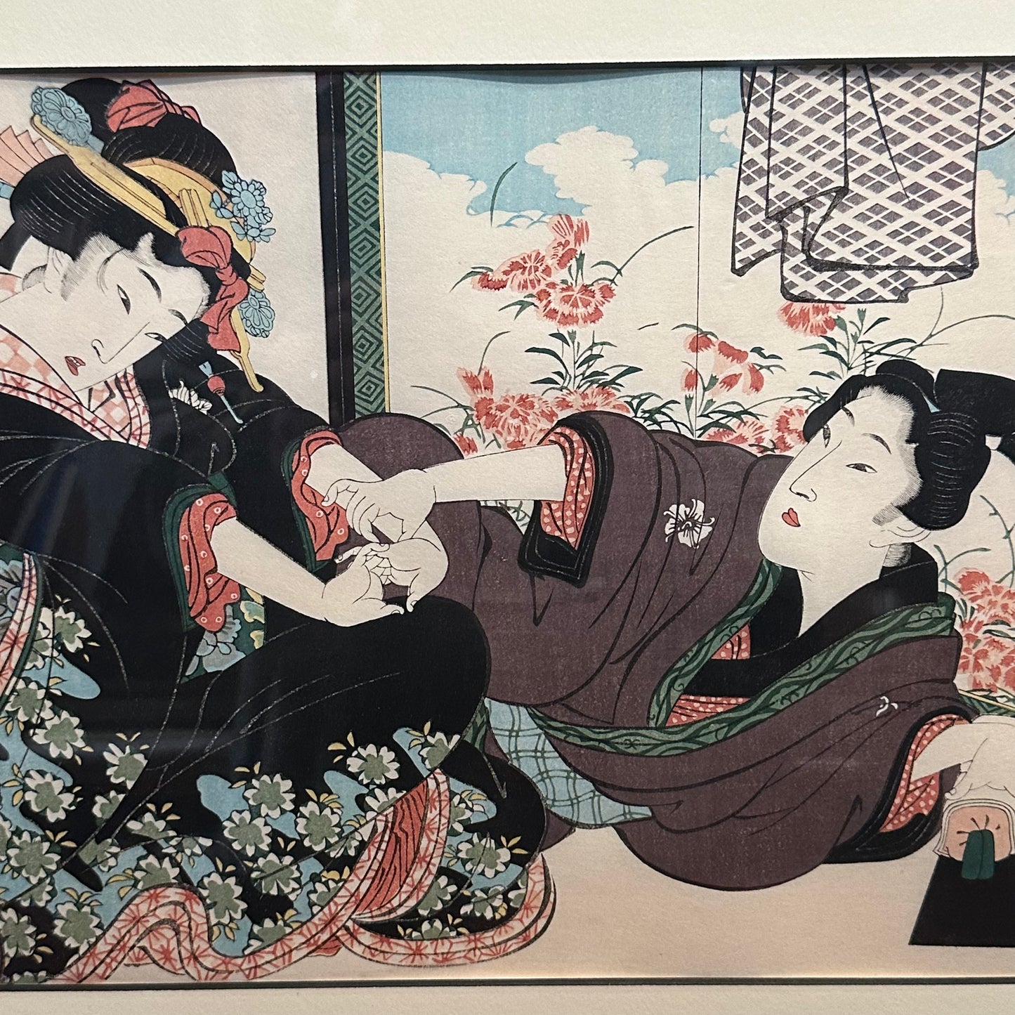 Japanese Woodblock Reproduction Print by Eisen "Maegami and a Girl" 20x16