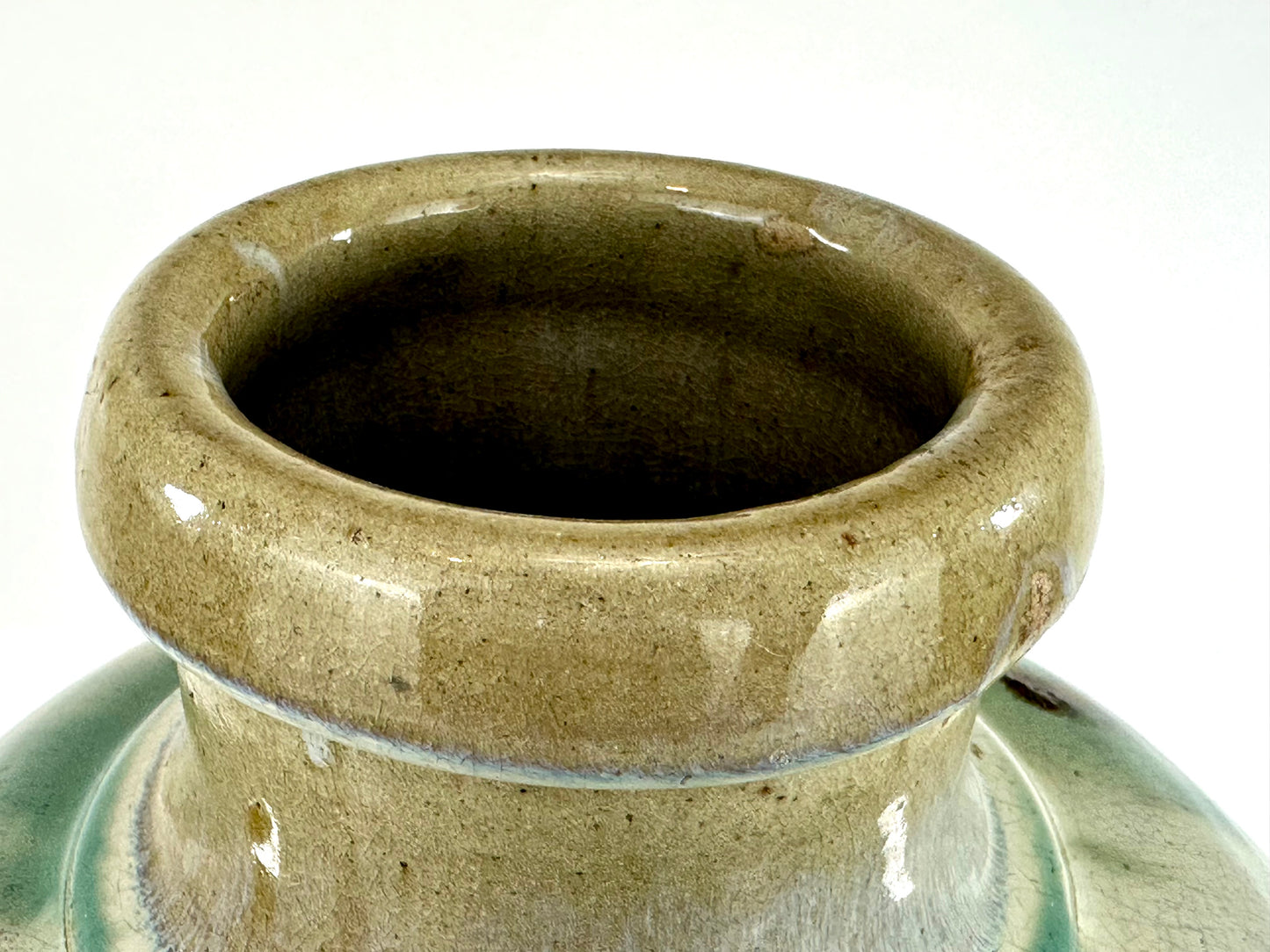 Antique Japanese Tsubo Urn Blue-Green Shigaraki Drip Glaze 16"H