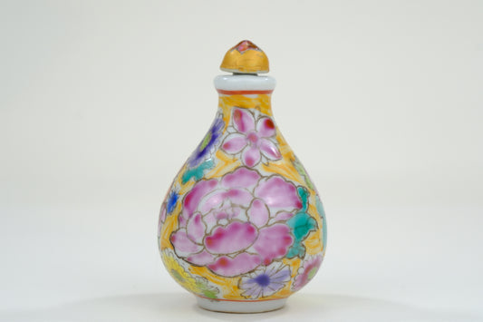 Vintage Chinese Porcelain Floral Motif Snuff Bottle 3"