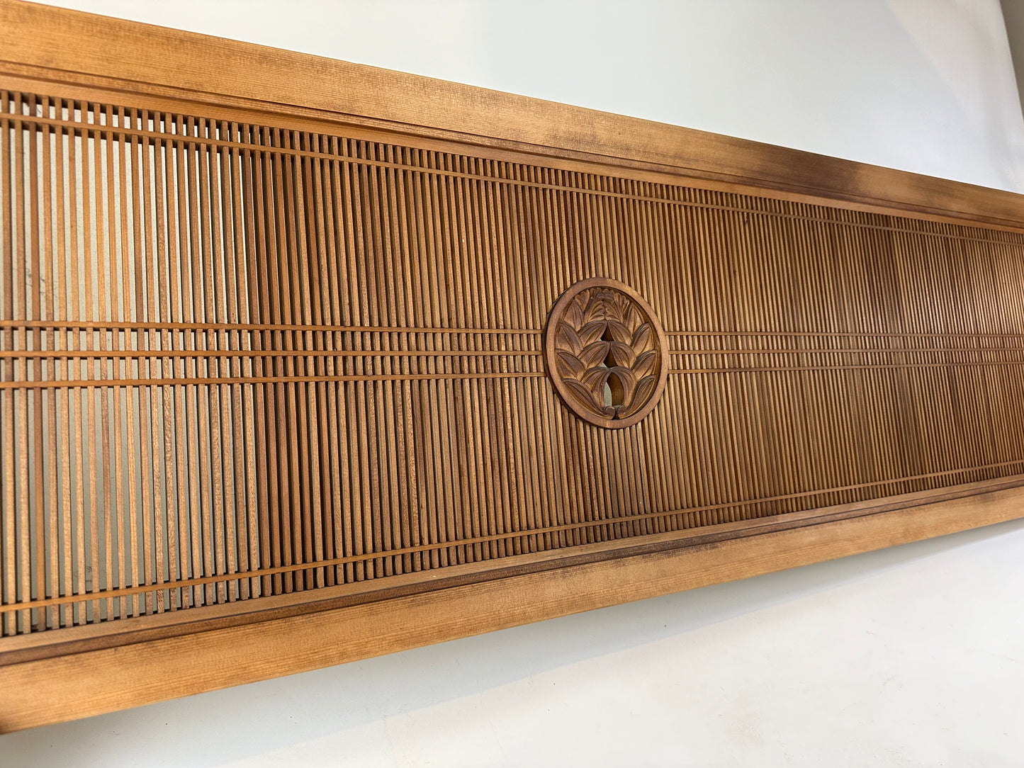 Vintage Japanese Ranma PAIR Transom Glass Geometric Lattice Sugi Wood 69.5"