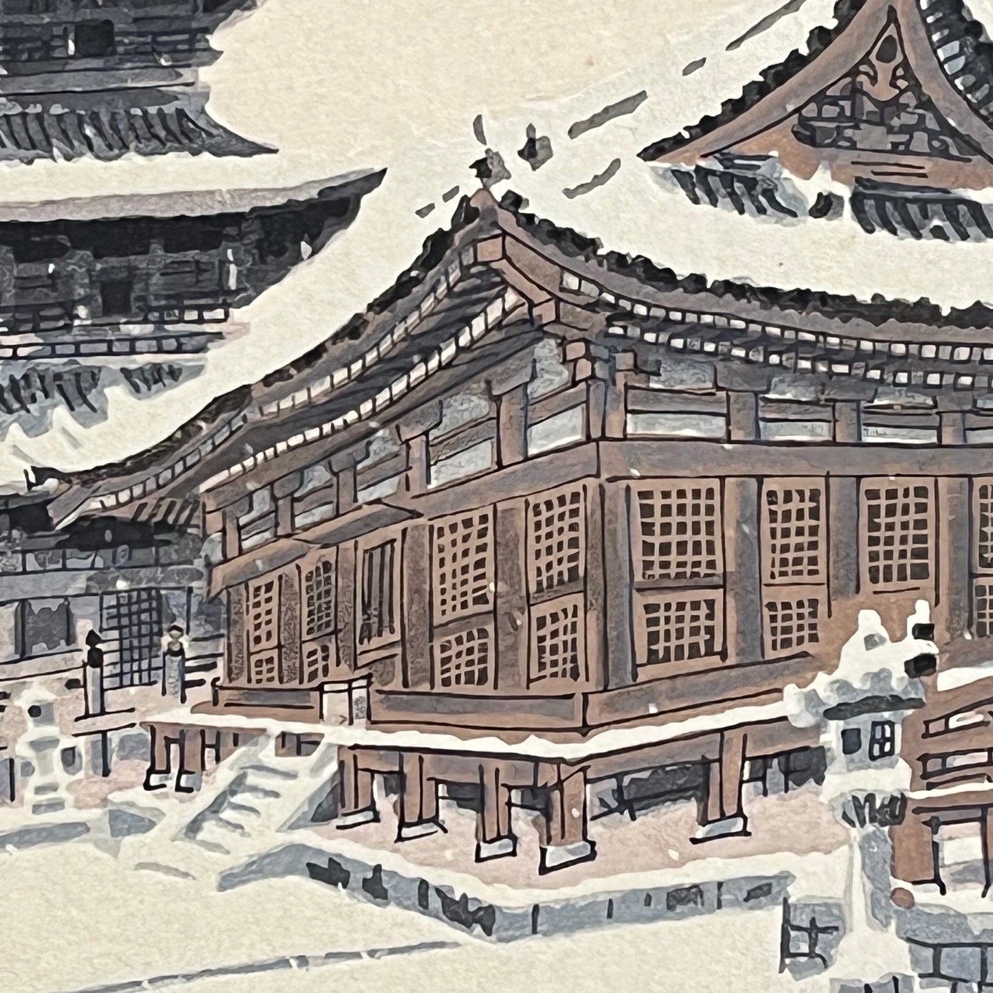 Wood Block Print by Kotozuka of Kiyomizudera Temple in the Snow 11"