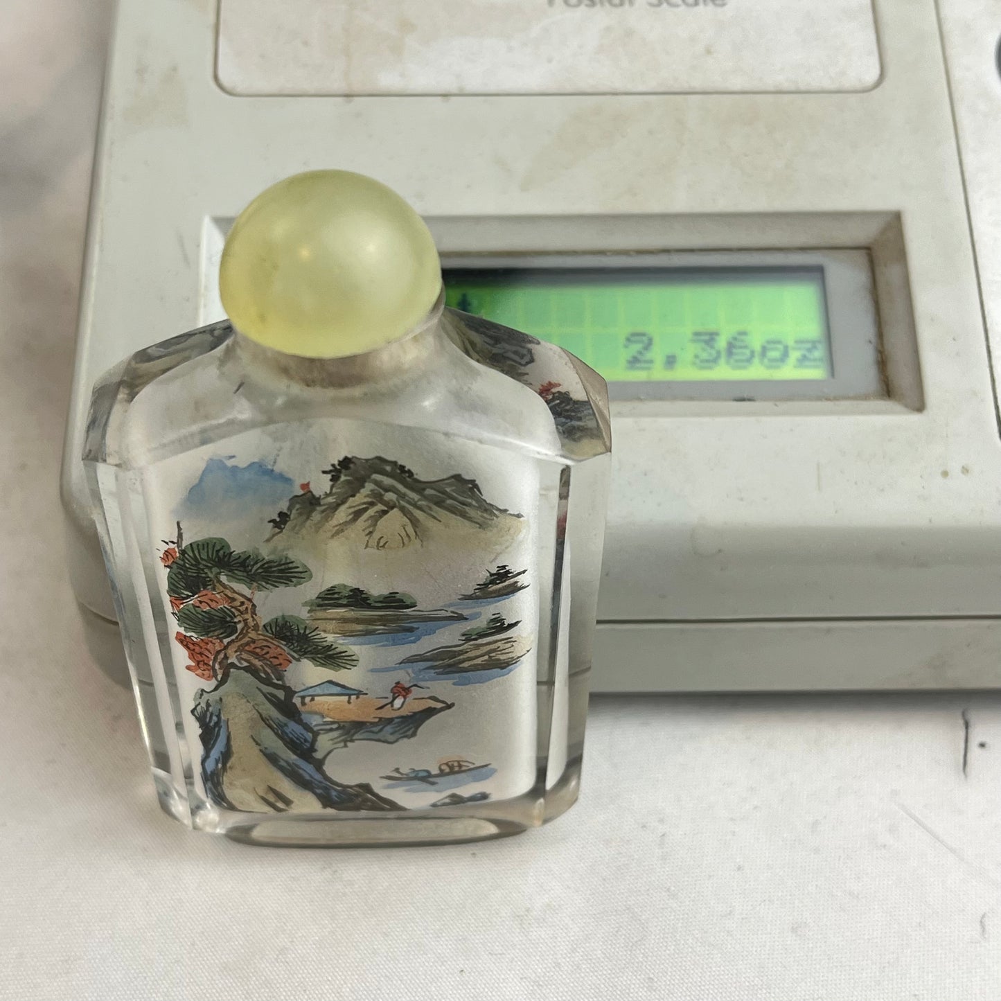 Vintage Chinese Snuff Bottle Reverse-Painted Landscape 4"