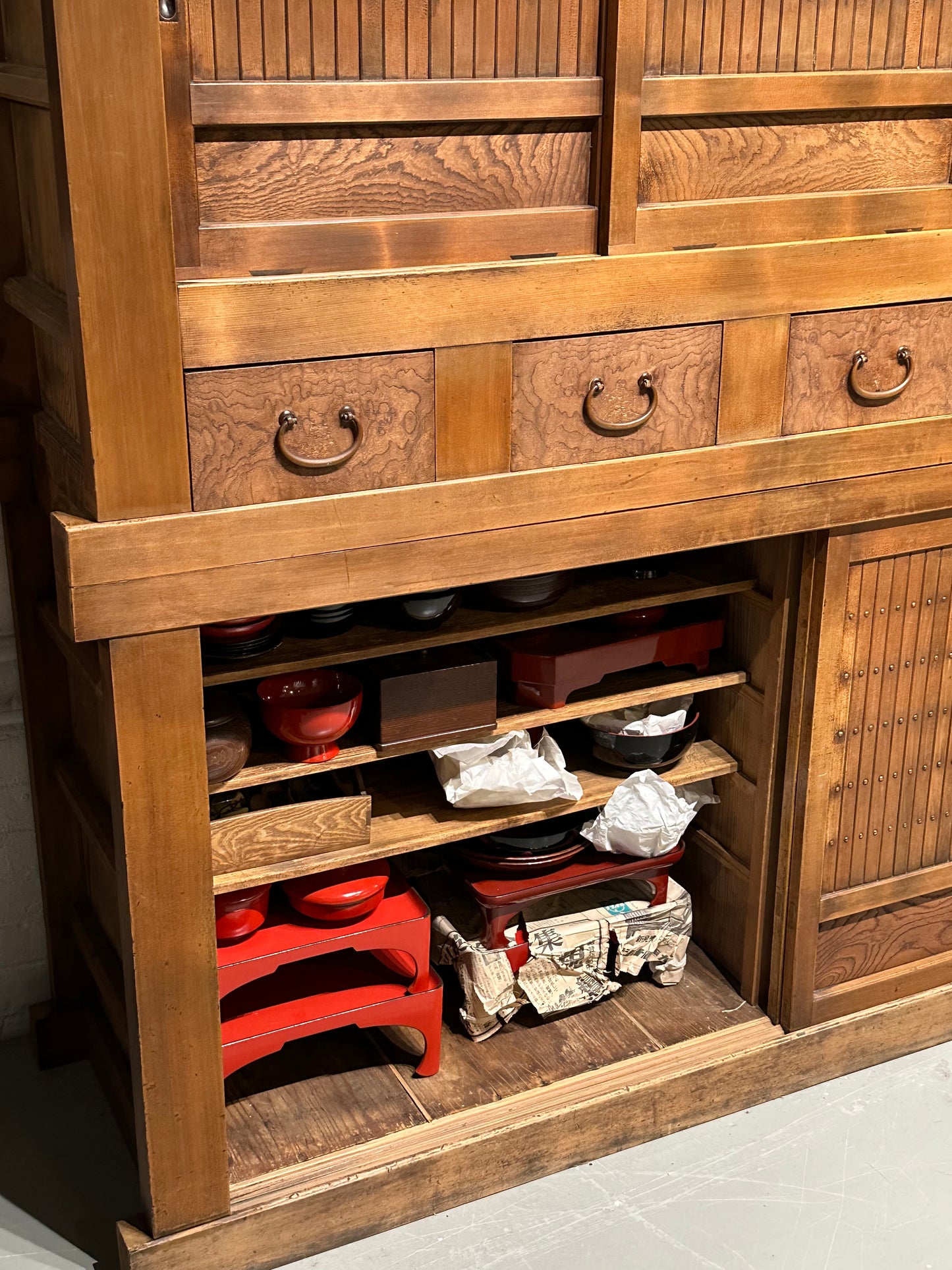 Antique Japanese Kitchen Tansu Meiji Era c1890's Keyaki & Sugi Wood Tansu Chest 6'