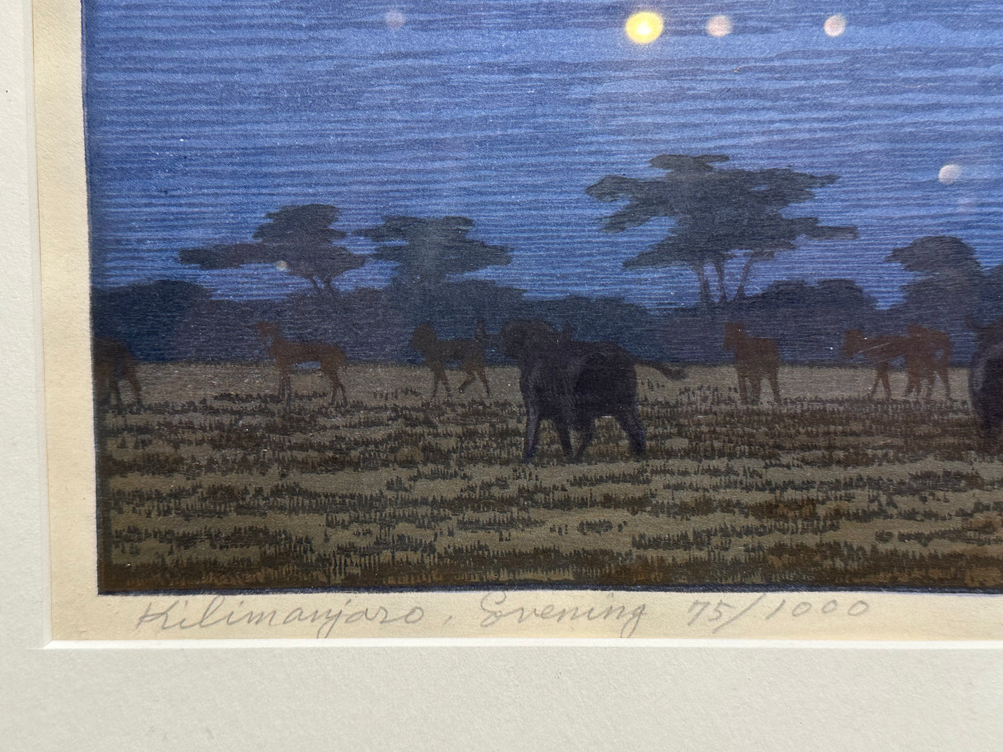 Toshi Yoshida Woodblock Print Kilimanjaro Evening 1983 in Frame